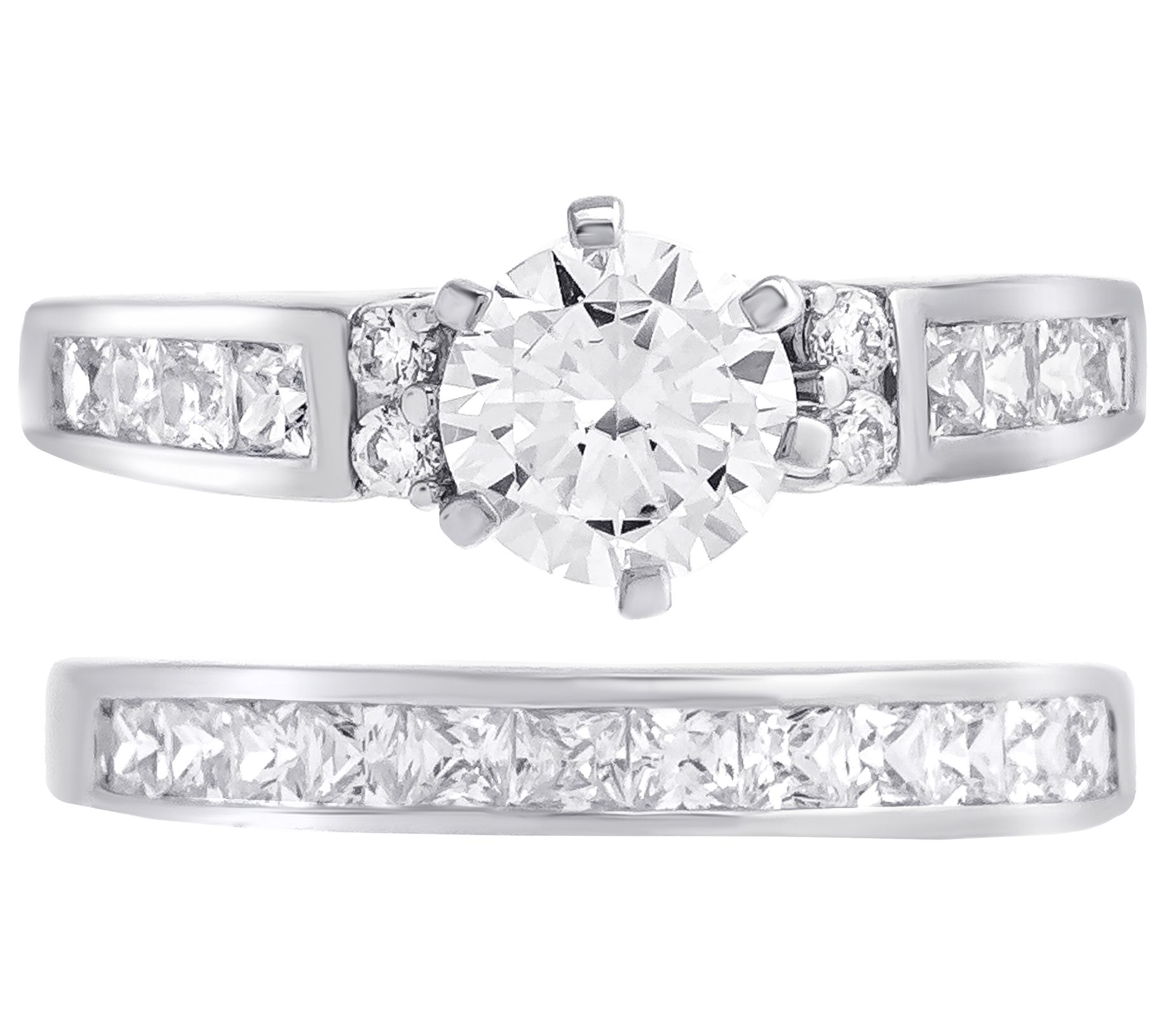 Diamonique 2 50 Cttw Bridal Ring Set Sterling Silver QVC Com   J418561.002