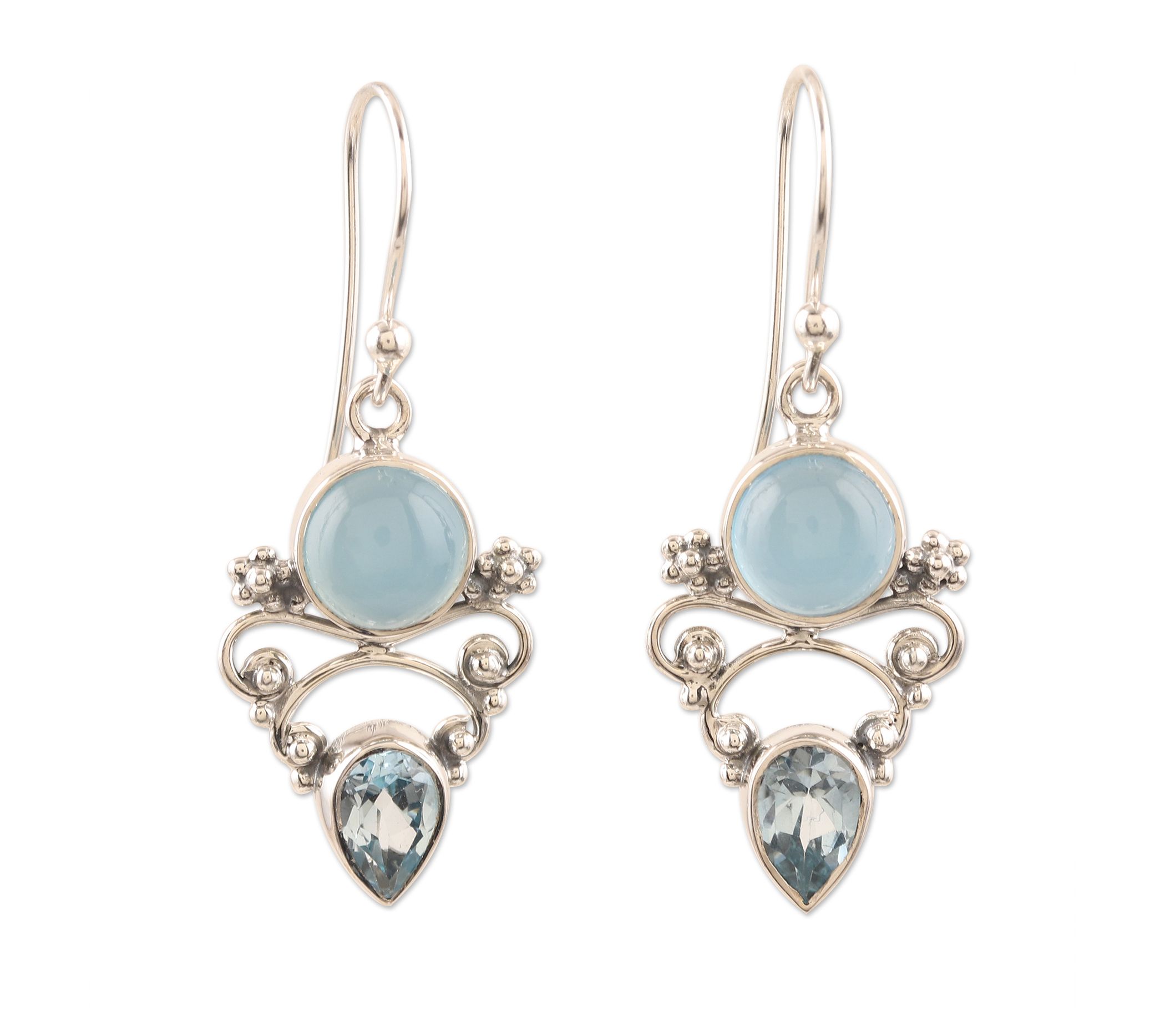 Novica Artisan-Crafted Sterling Chalcedony & Topaz Earrings