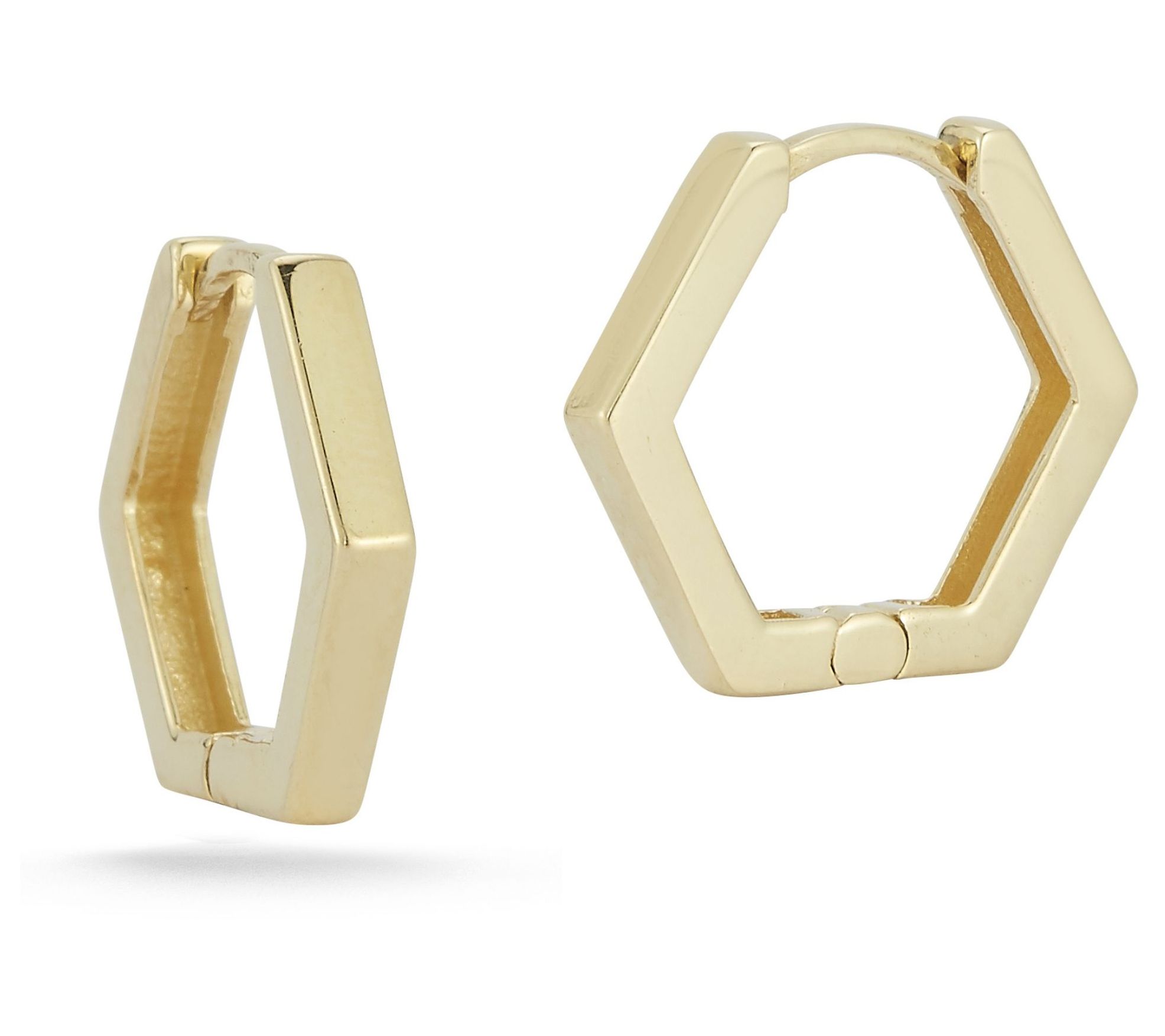 Luminosa Gold Thin Hexagon Huggie Hoop Earrings , 14K