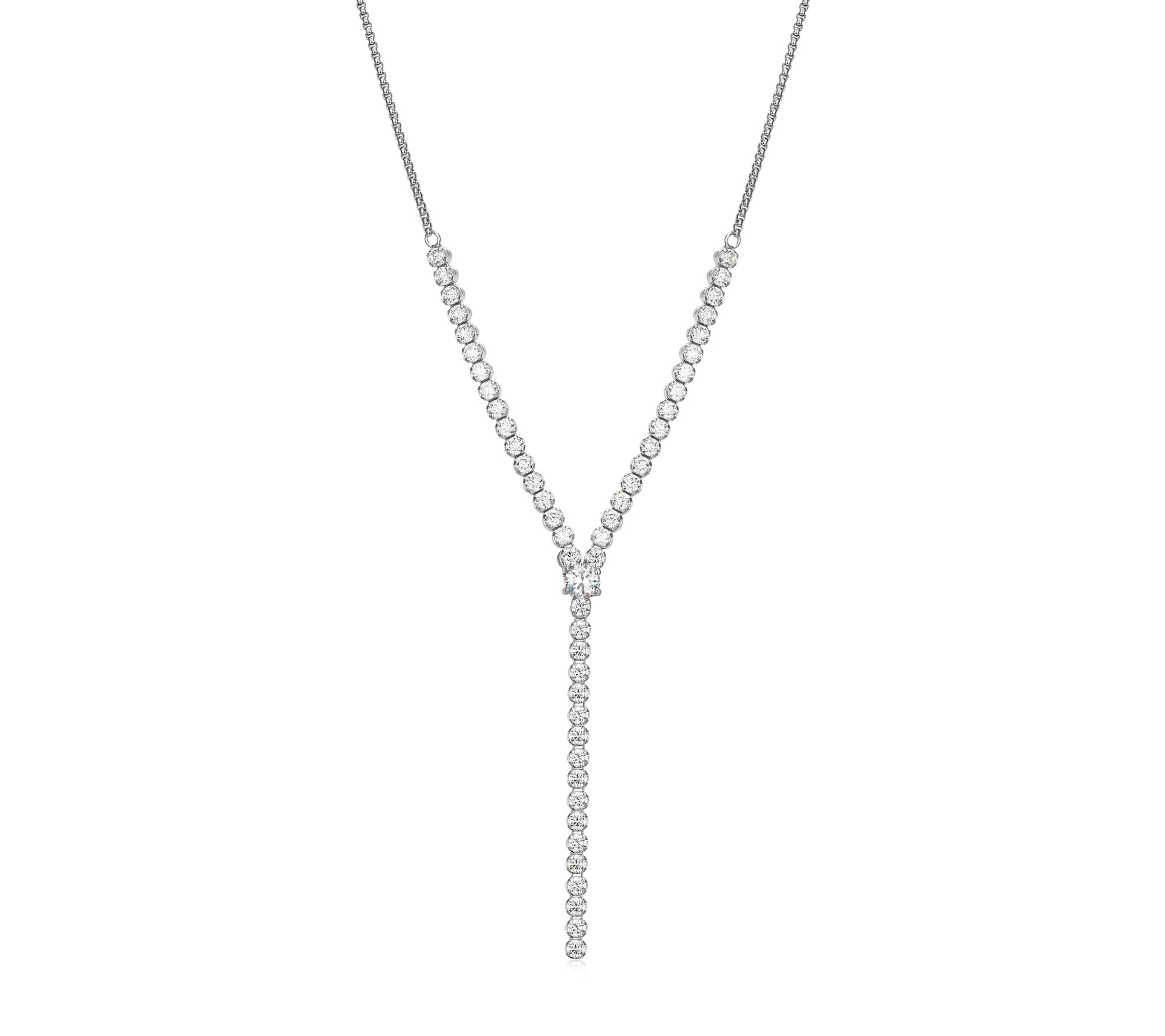 Diamonique Lariat Box Chain Necklace, Sterling Silver
