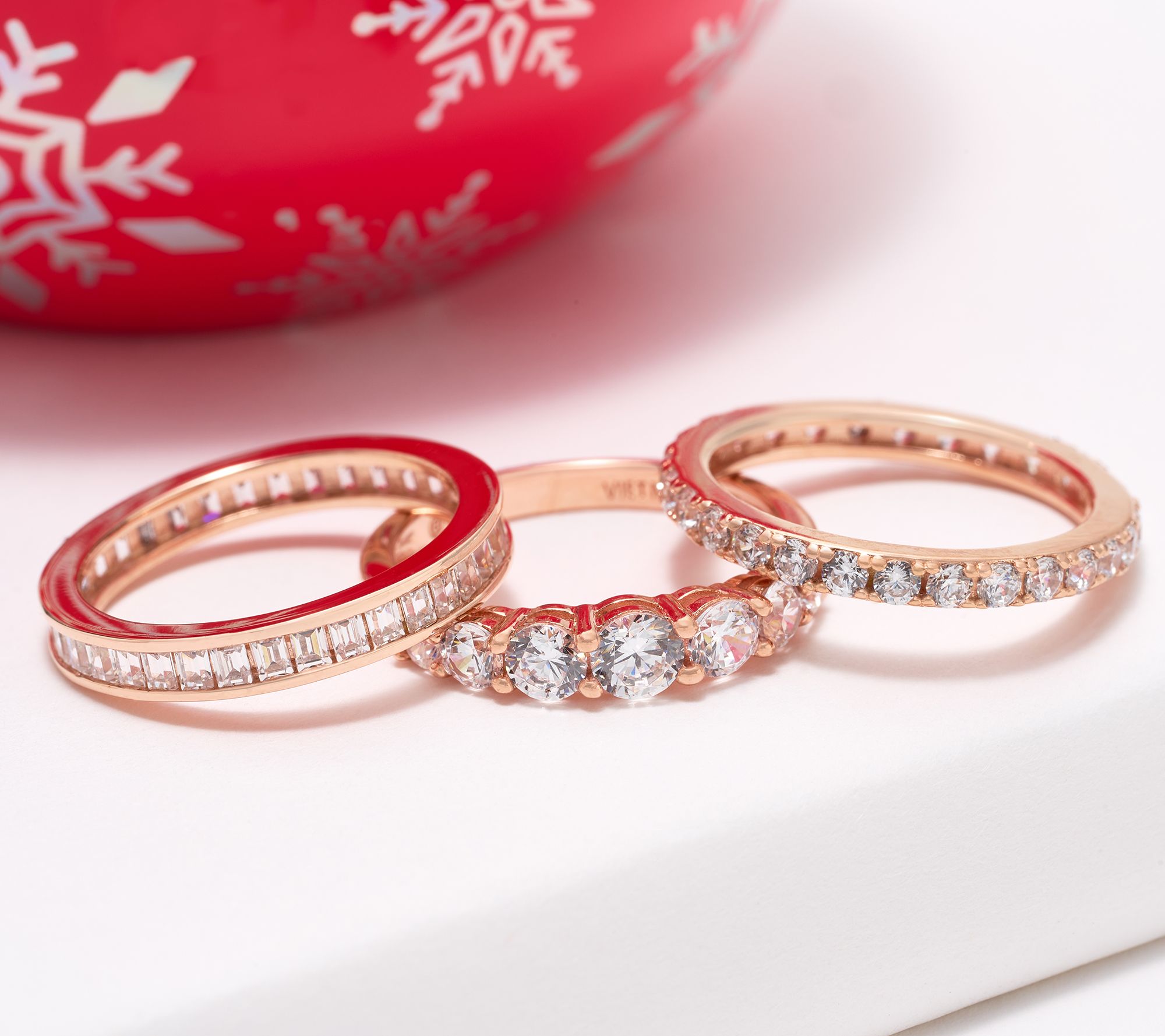 "As Is" Diamonique 3 Ring Eternity Band Set