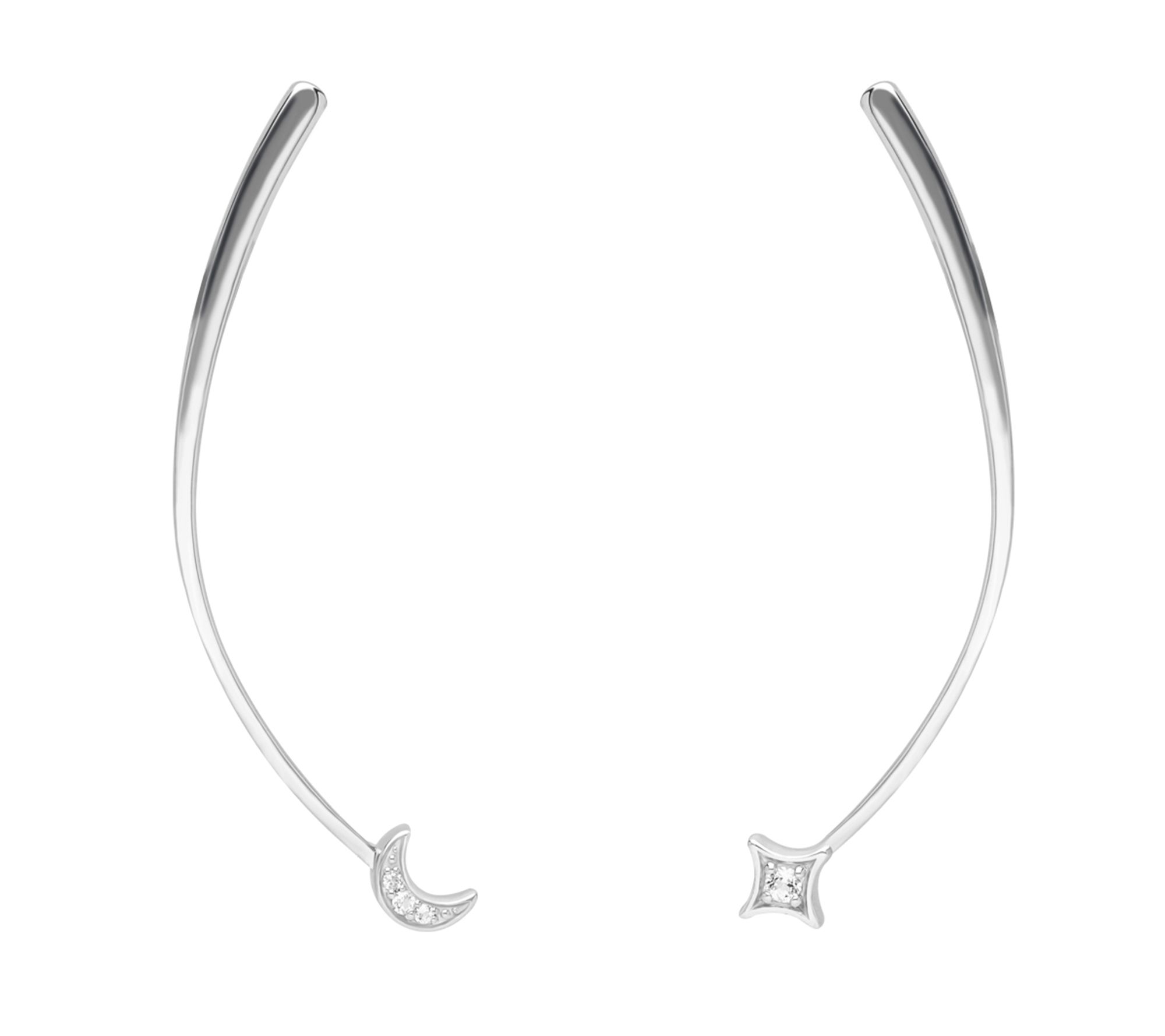 Goddaughters Sterling Silver White Topaz Moon &Star Earrings