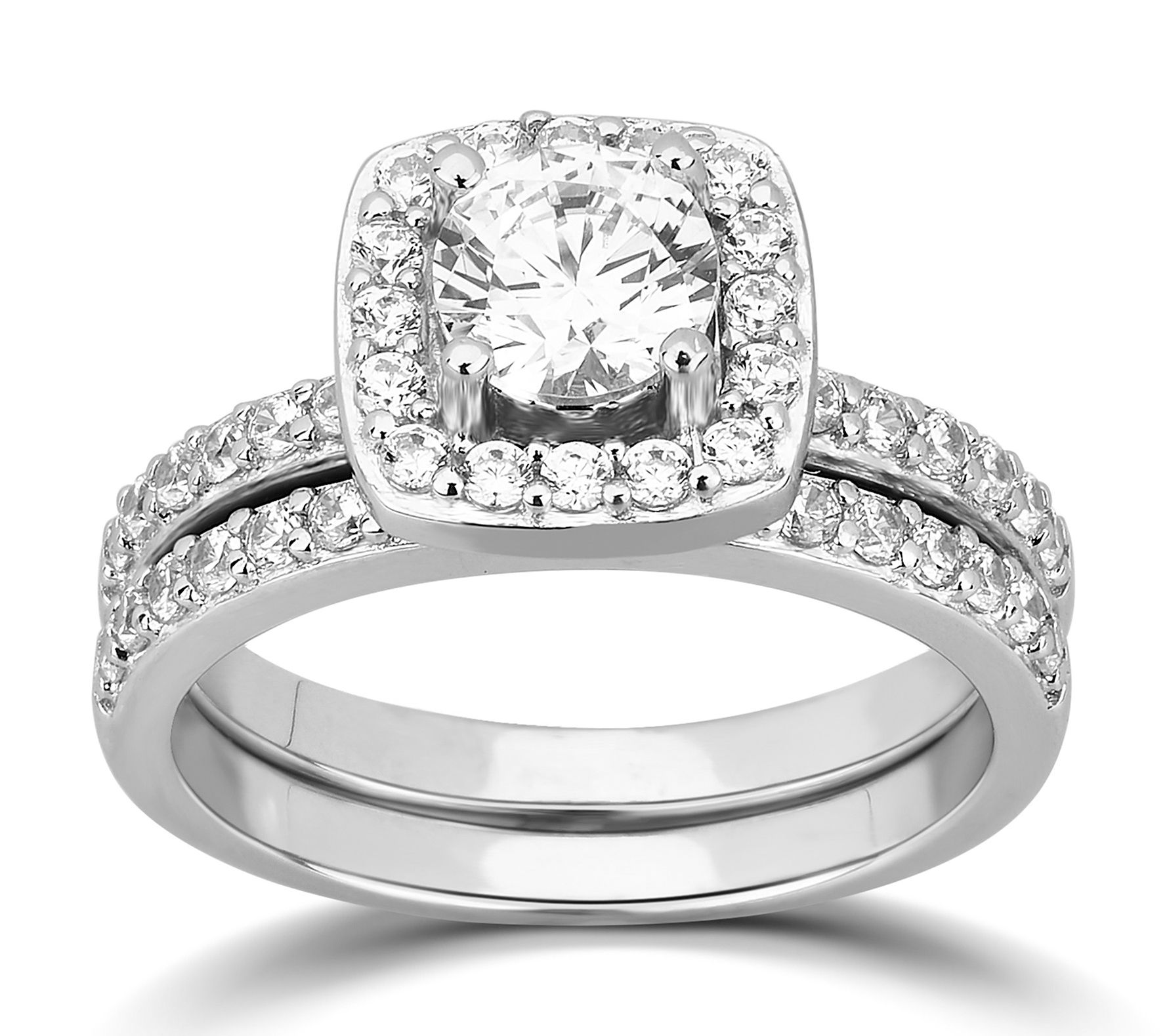 Diamonique 2 60 Cttw Round Cut Halo Bridal Ring Sterling QVC Com   J429861.001