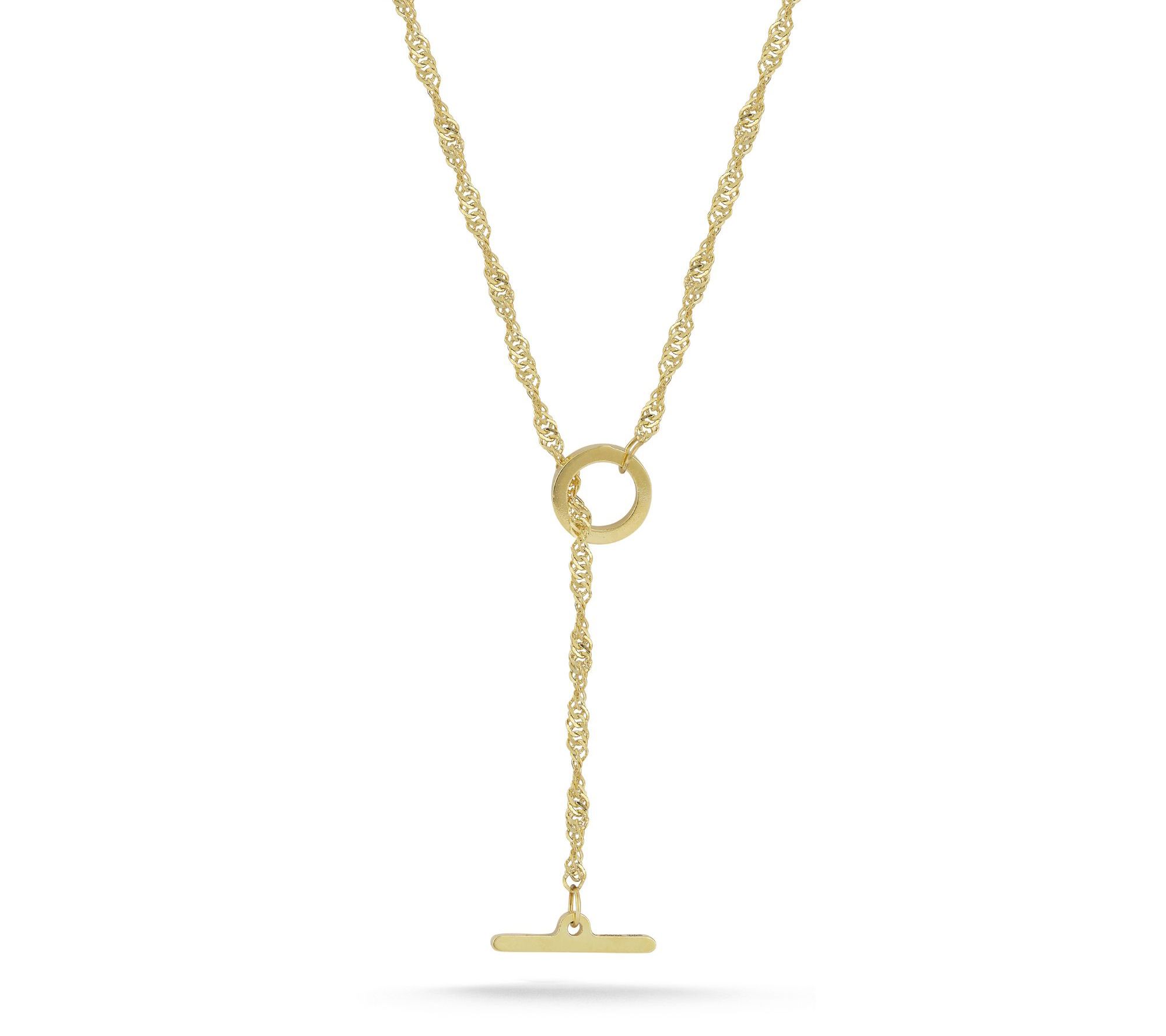 Italian Gold Singapore Chain Toggle Necklace, 14K