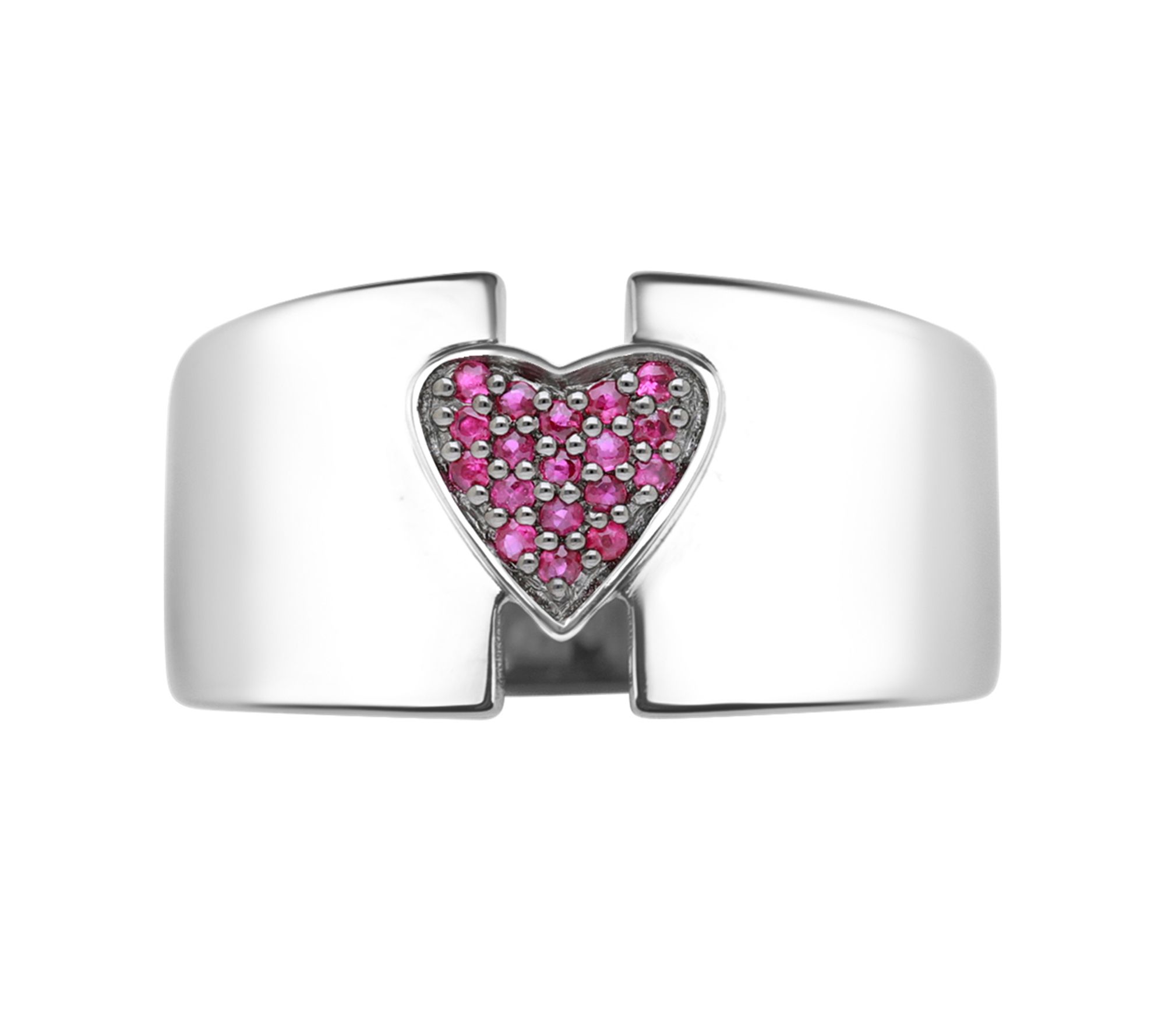 Ariva Sterling Silver Ruby Pave Heart Wide BandRing