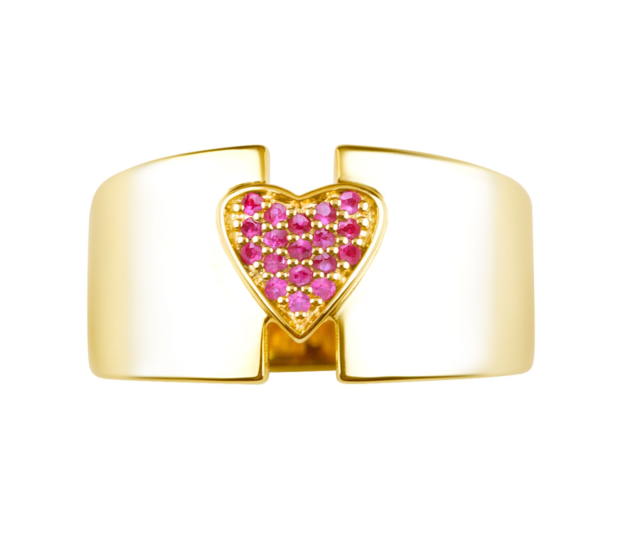 Ariva Sterling Silver Ruby Pave Heart Wide BandRing