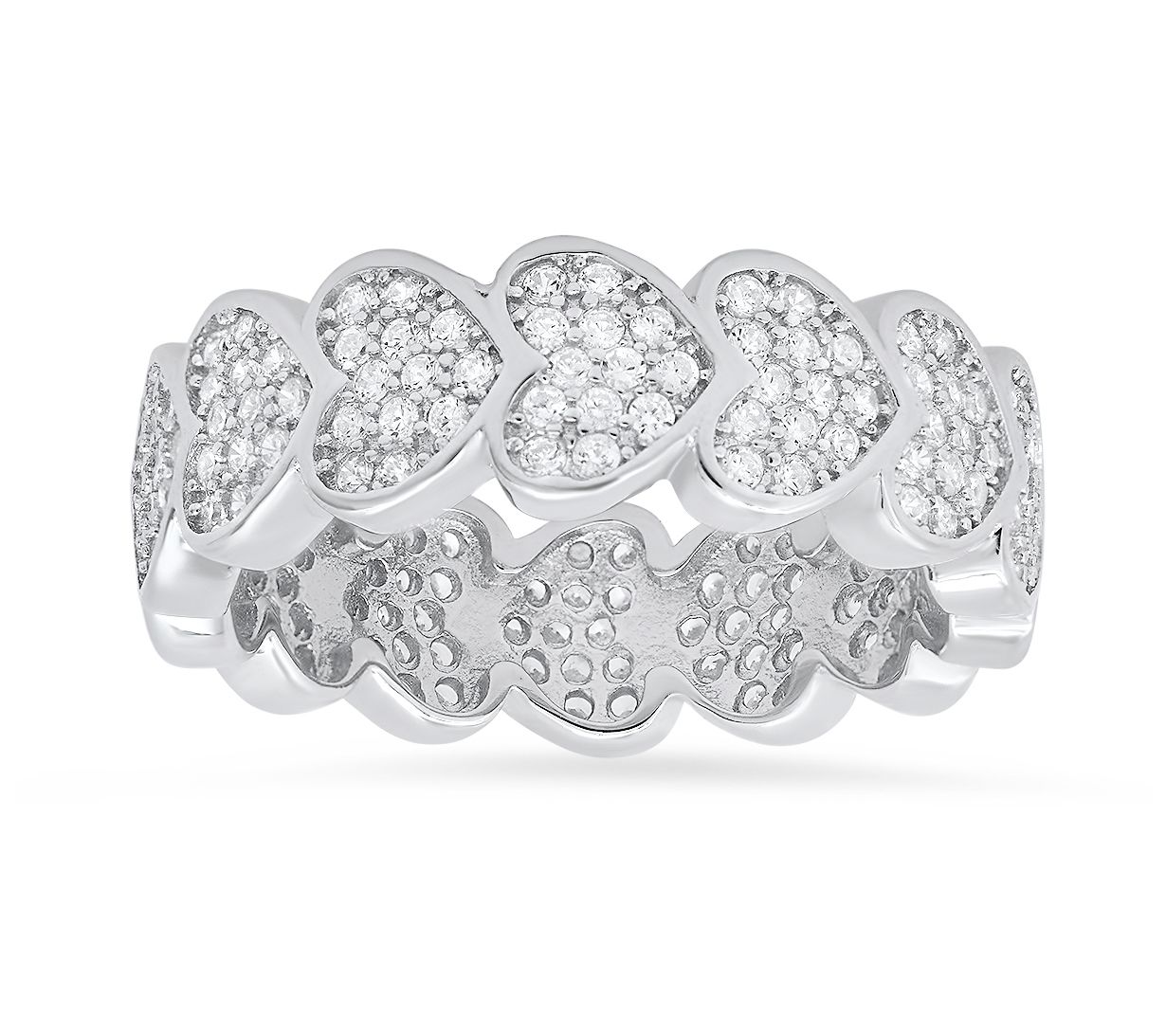Sterling Silver Pave Hearts Eternity Band Ring