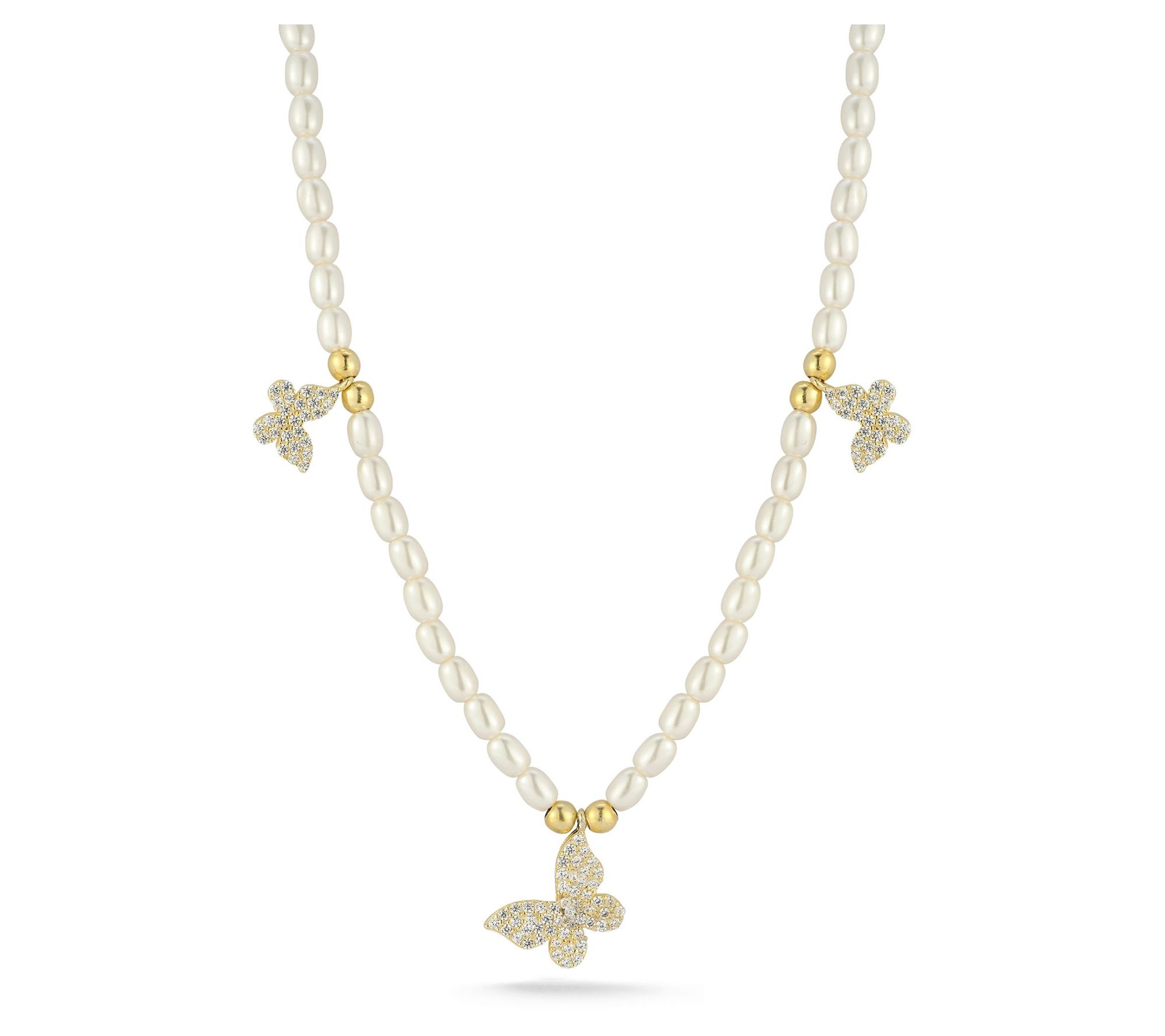 Sterlina Silver Cultured Pearl Butterfly Necklace, Sterling