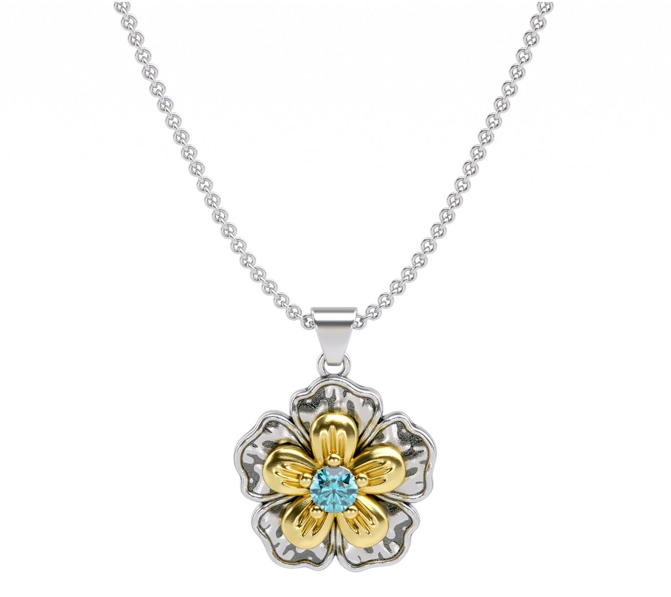 Or Paz Two-Tone Gemstone Flower Pendant w/ Chain