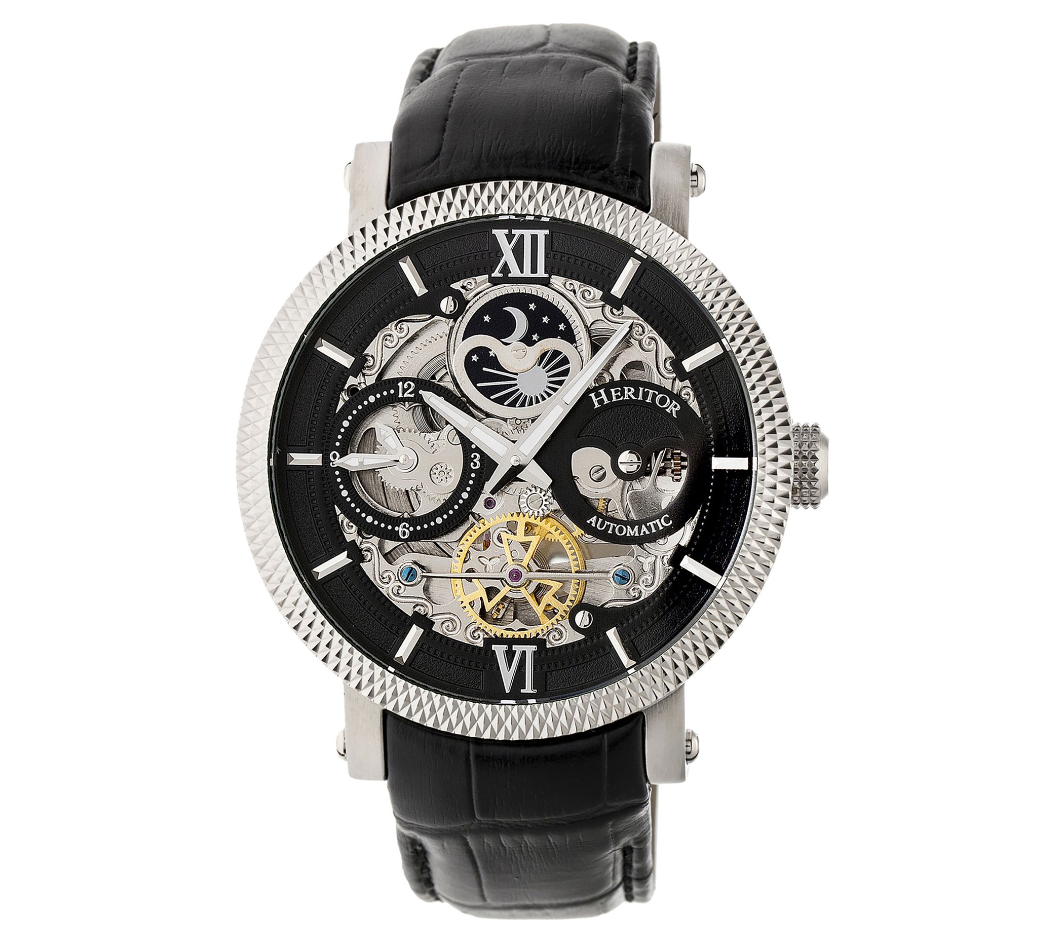 Heritor Automatic Aries Stainless LeatherSkeleton Watch