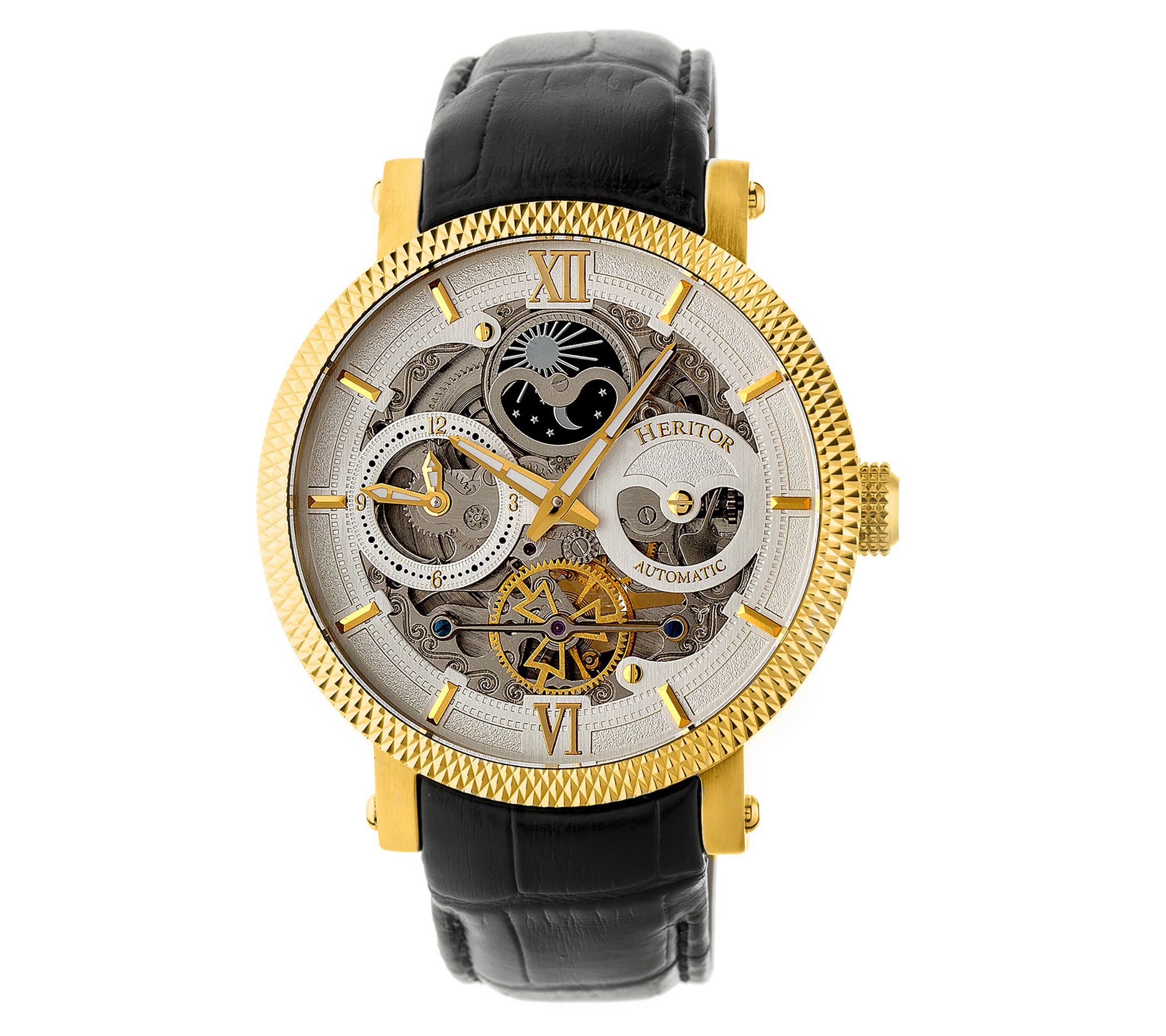 Heritor Automatic Aries Stainless LeatherSkeleton Watch