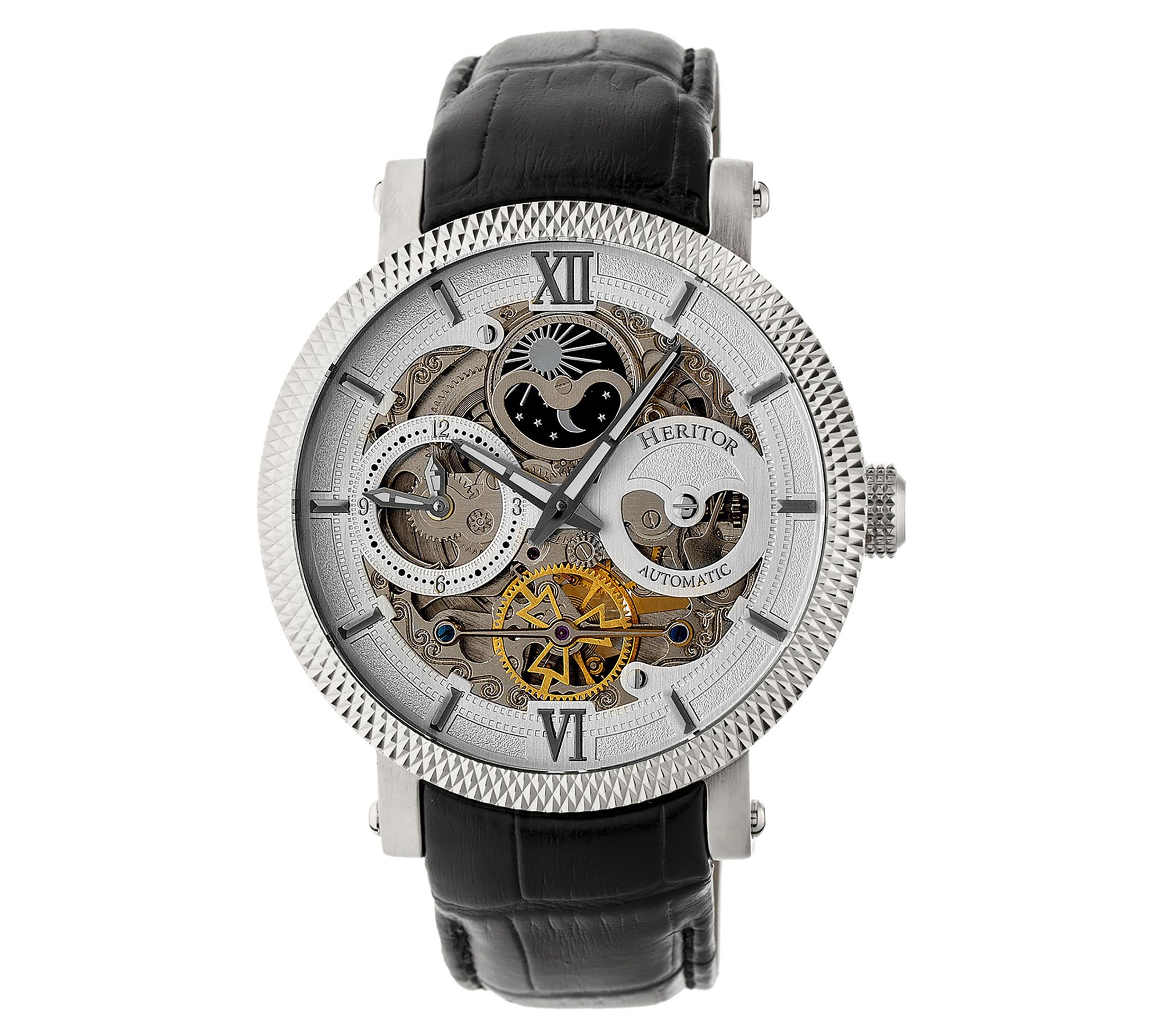 Heritor Automatic Aries Stainless LeatherSkeleton Watch