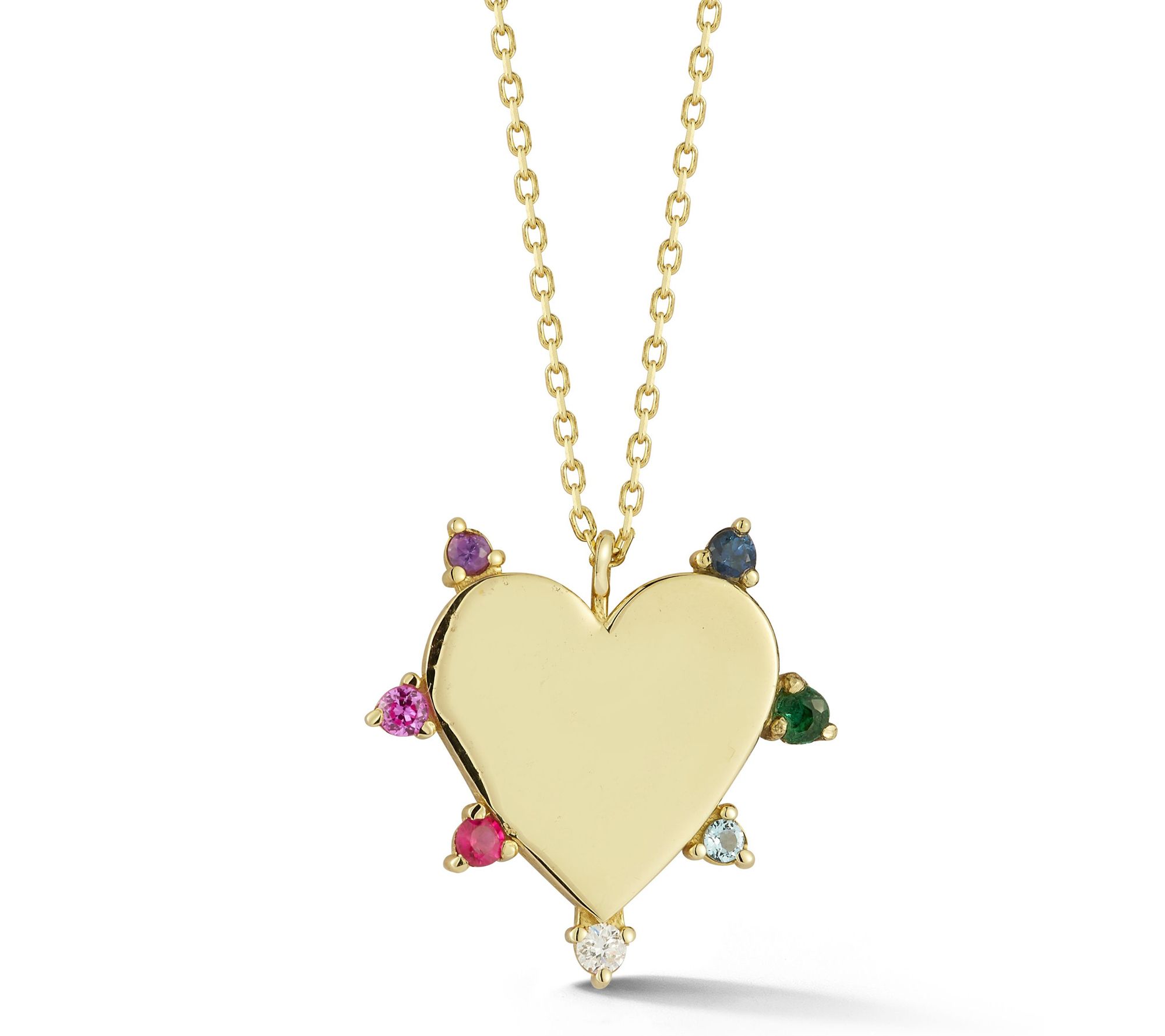 Luminosa Gold Multi-Gemstone Heart Pendant w/ Chain, 14K