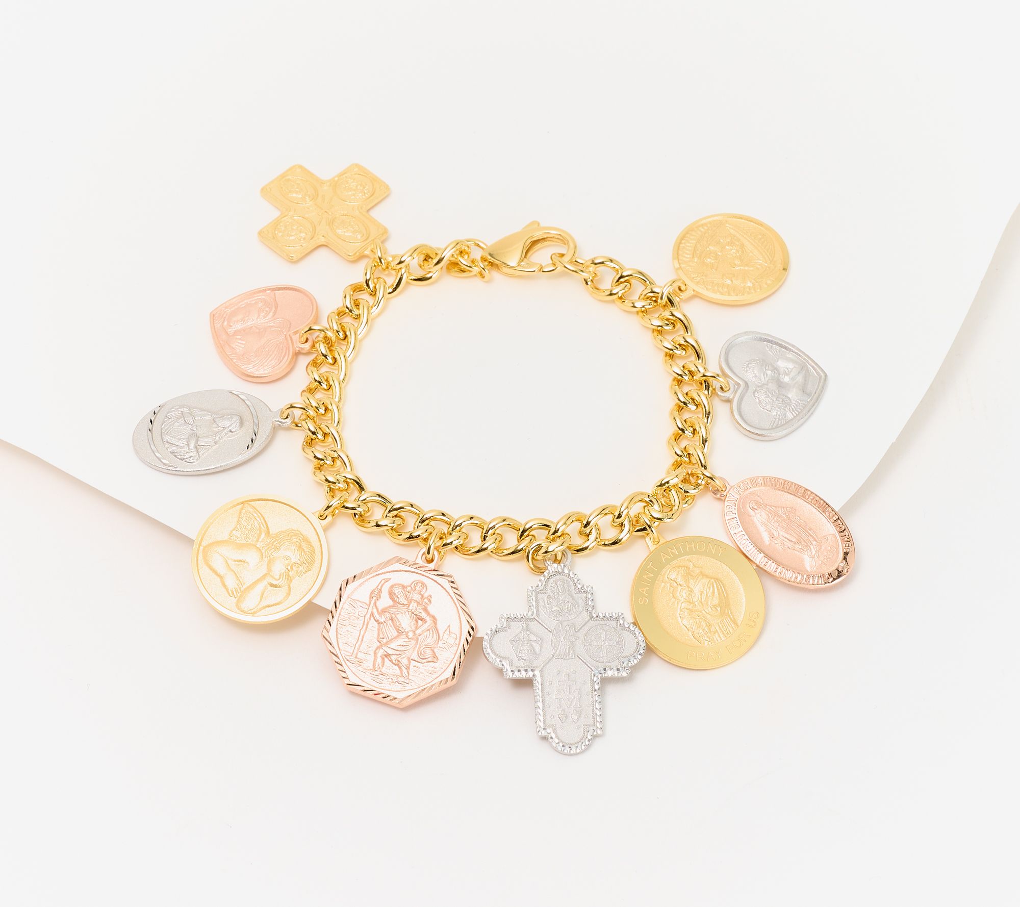 "As Is" David Markstein Sterl Multi Charm Curb Link Bracelet