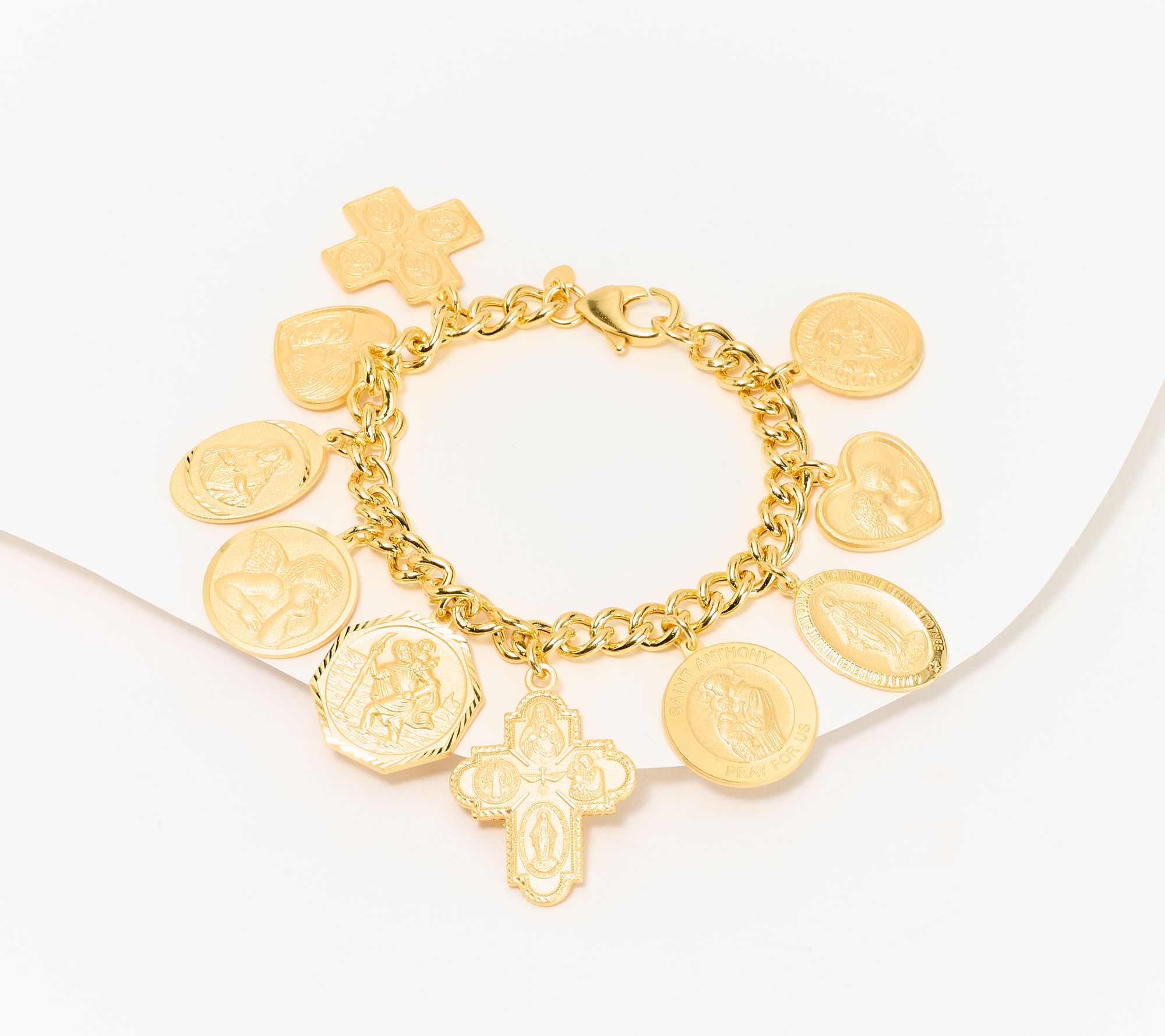 "As Is" David Markstein Sterl Multi Charm Curb Link Bracelet