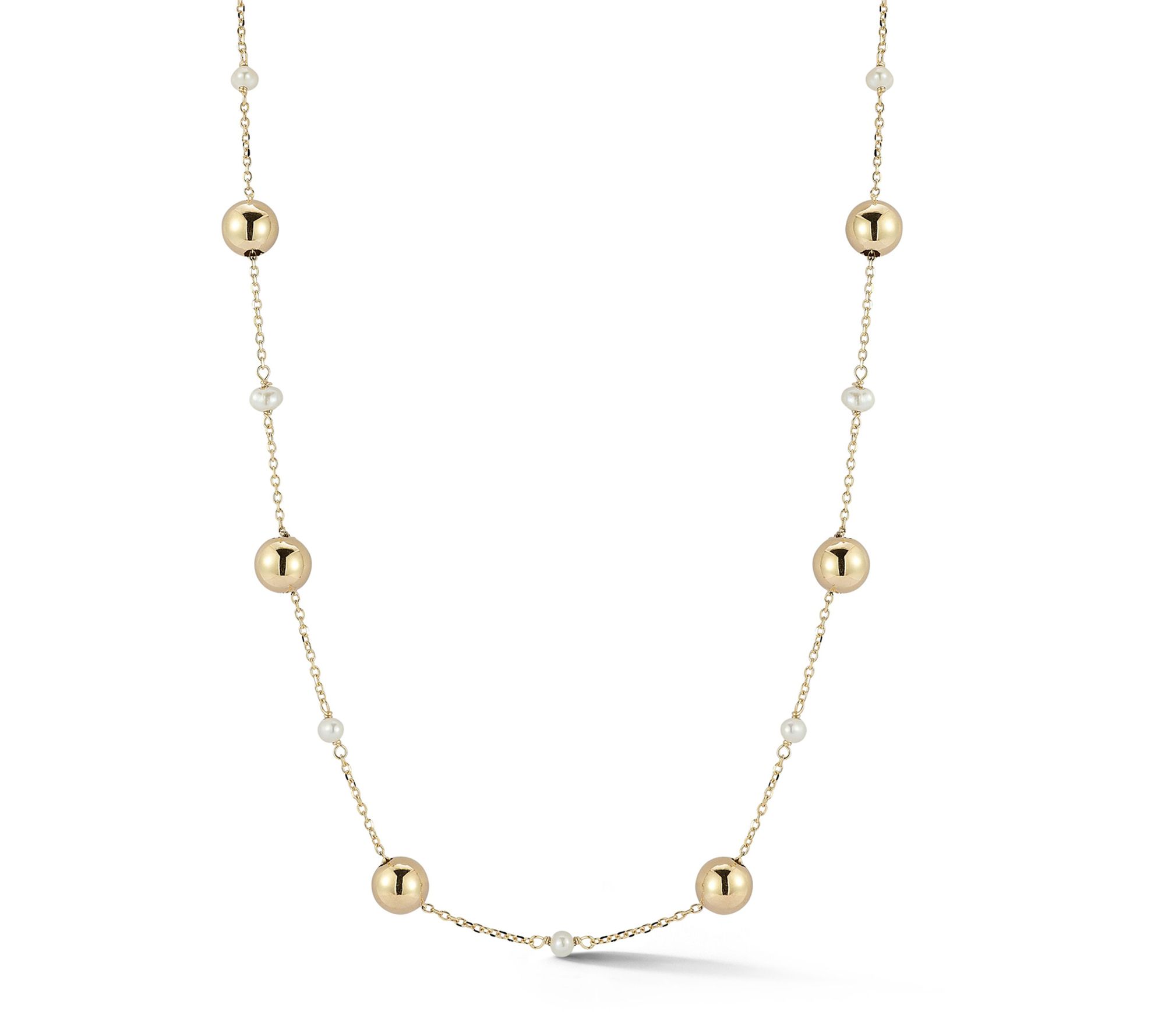 Italian Gold Cultured Pearl & Bead Station Necklace, 14K