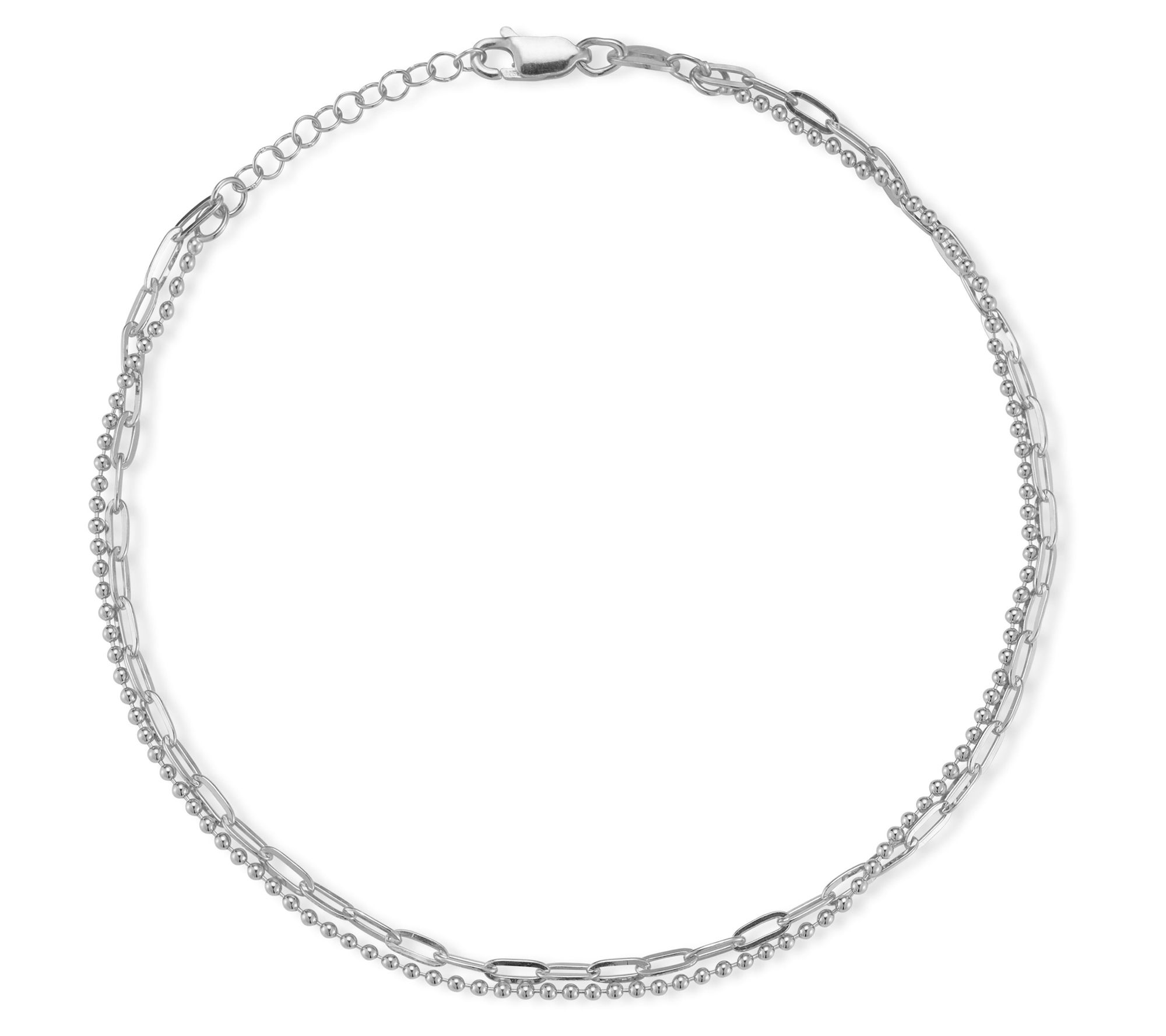 Italian Silver Bead & Oval Chain Ankle Bracelet, Sterling