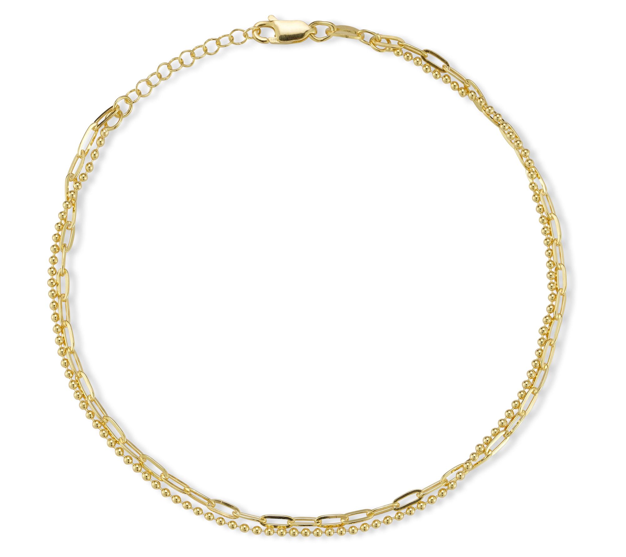 Italian Silver Bead & Oval Chain Ankle Bracelet, Sterling