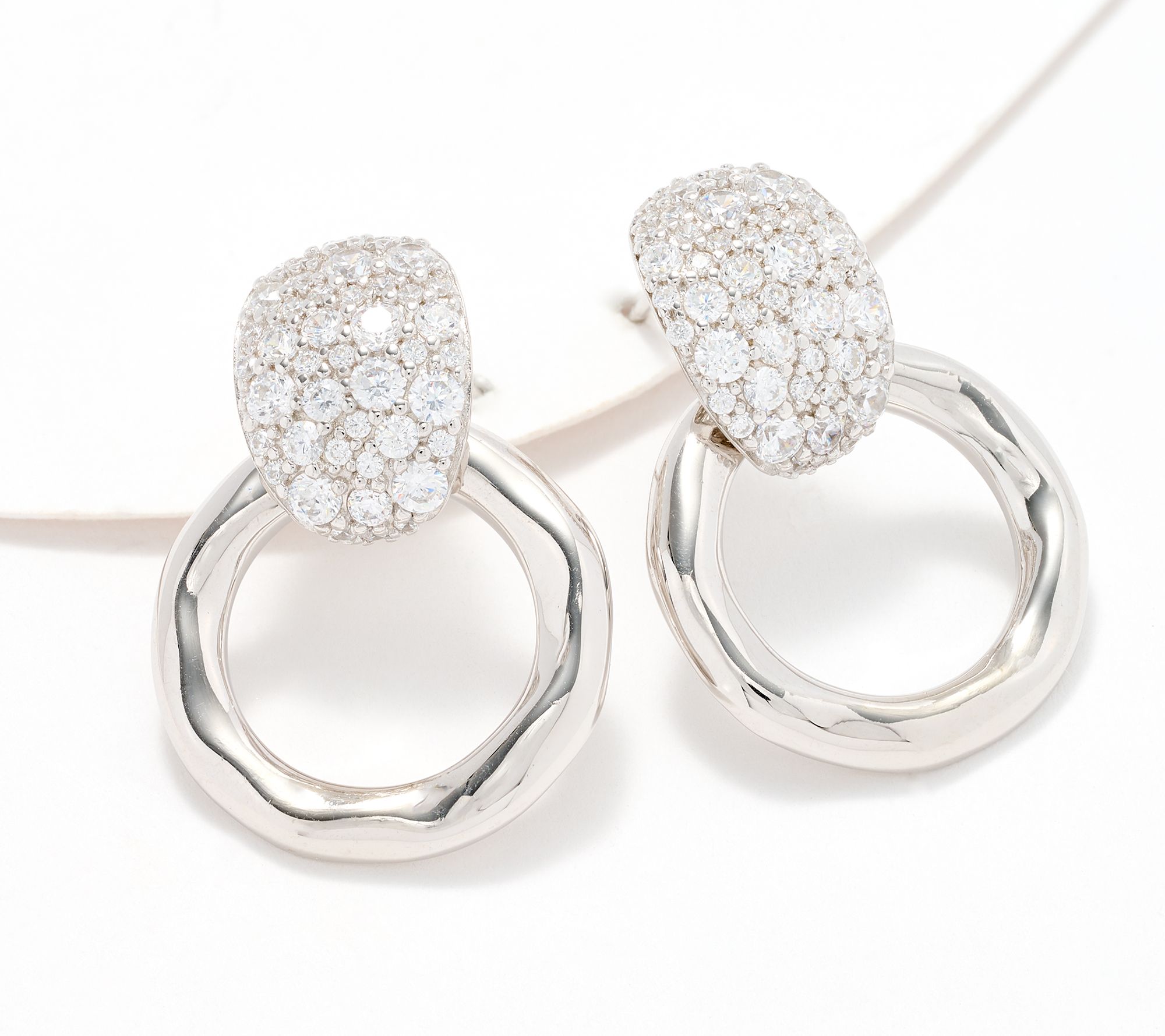 Diamonique Italia Hammered Earrings, Sterling Silver