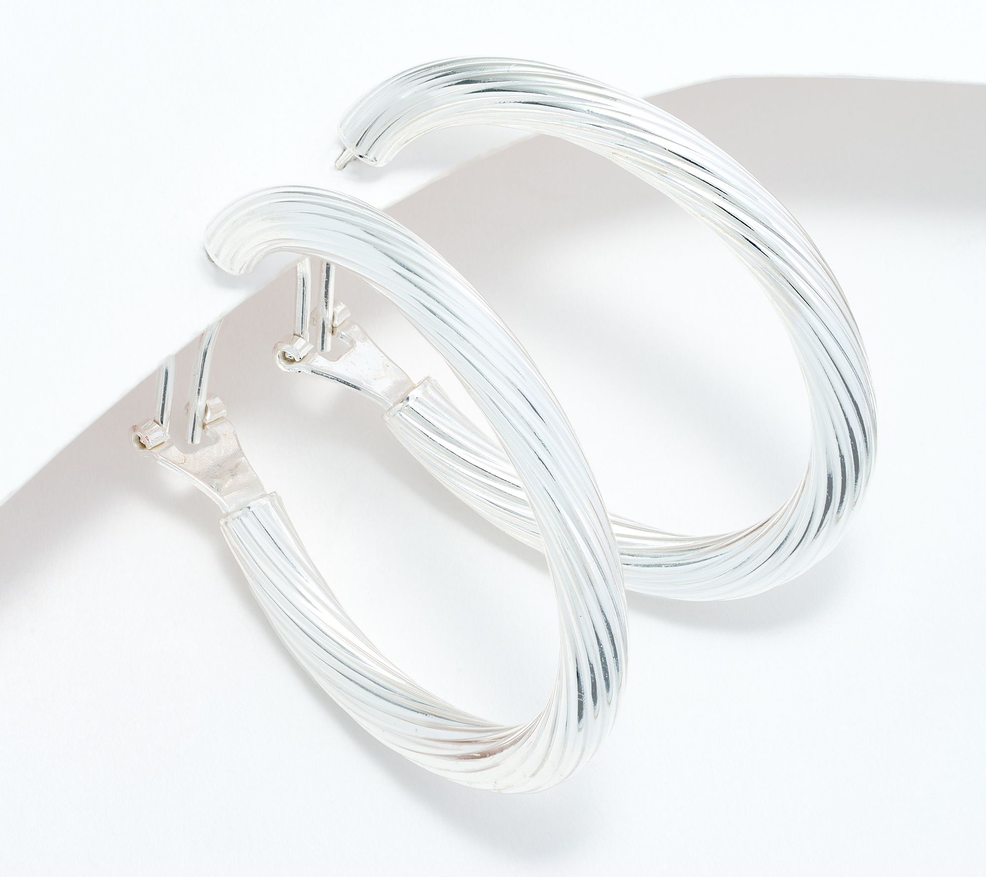 UltraFine 950 Silver Omega Back 1 1/2" Hoop Earrings