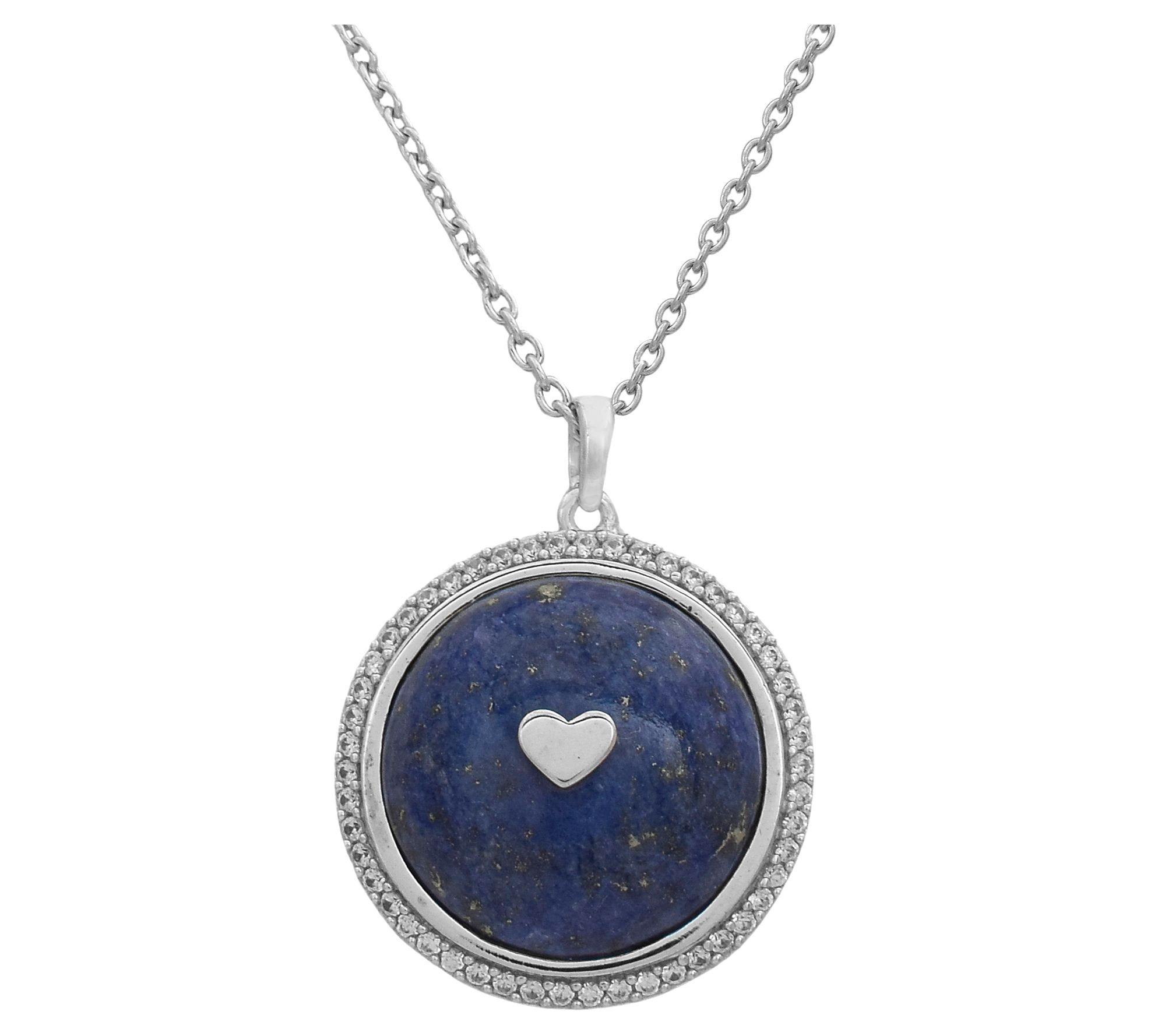 Affinity Gems White Zircon & Lapis Pendant w/ Chain, Sterling