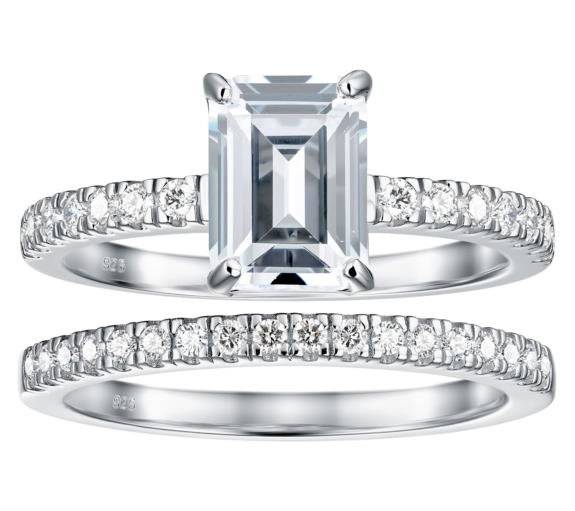 Diamonique Emerald Cut Ring w/ Eternity Bands Set, Sterling