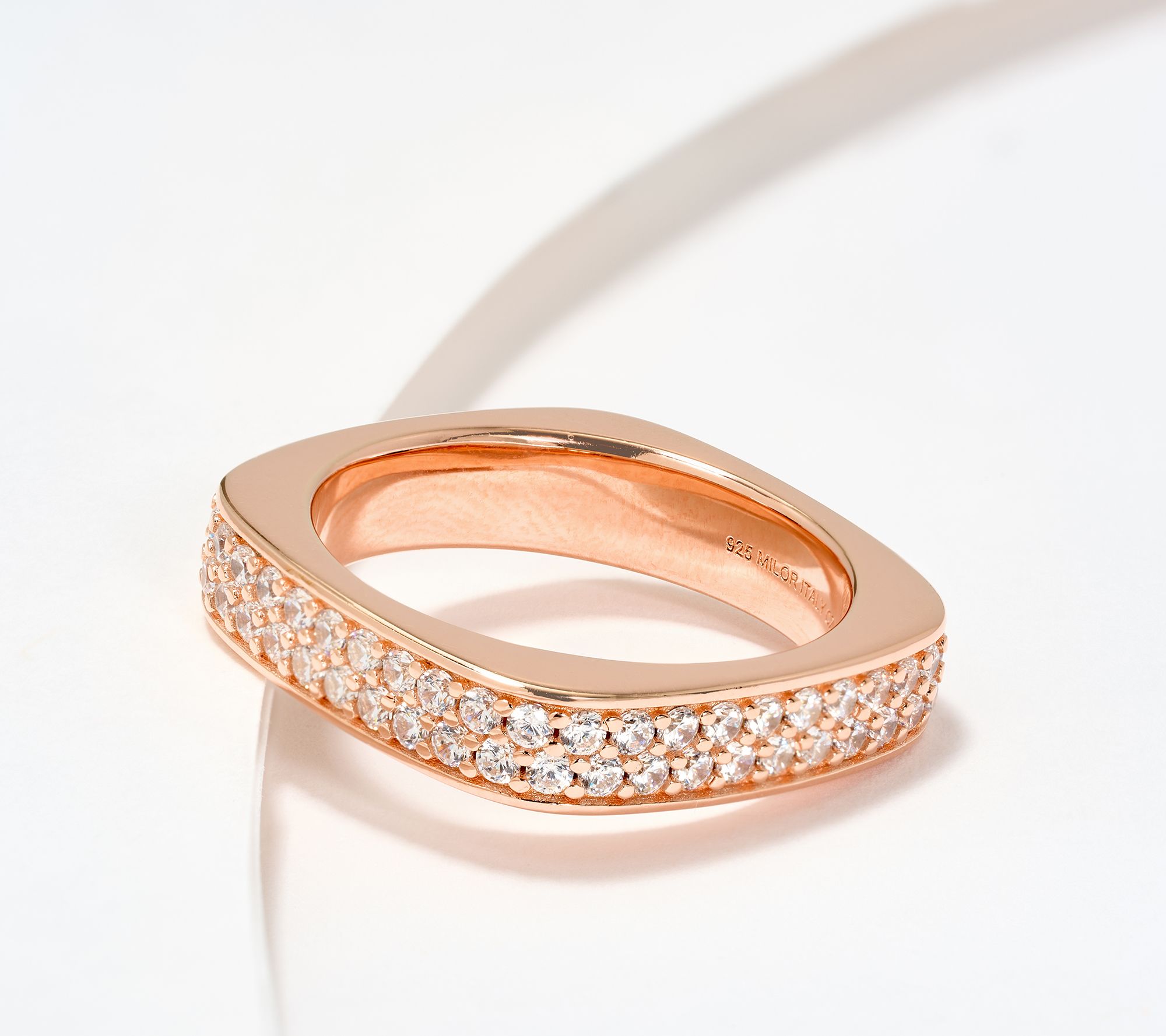 Diamonique Italia Squared Pave Band Ring, Sterling Silver