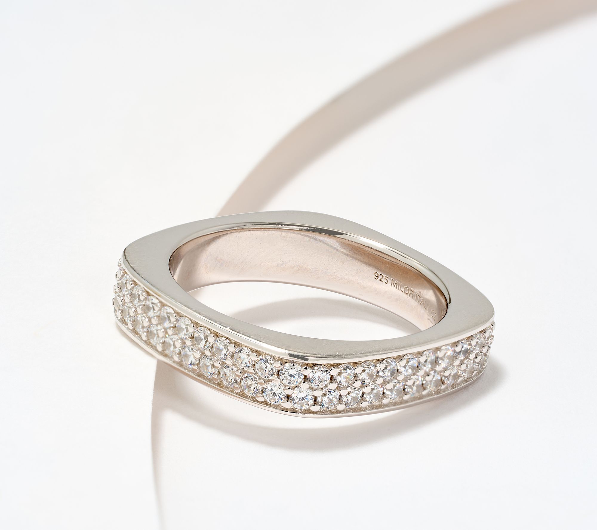 Diamonique Italia Squared Pave Band Ring, Sterling Silver