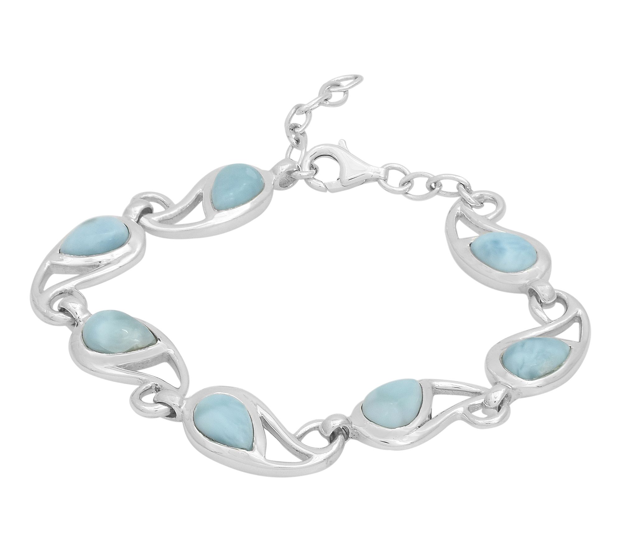 Affinity Gems Pear Cut Larimar Polished Bracelet, Sterling