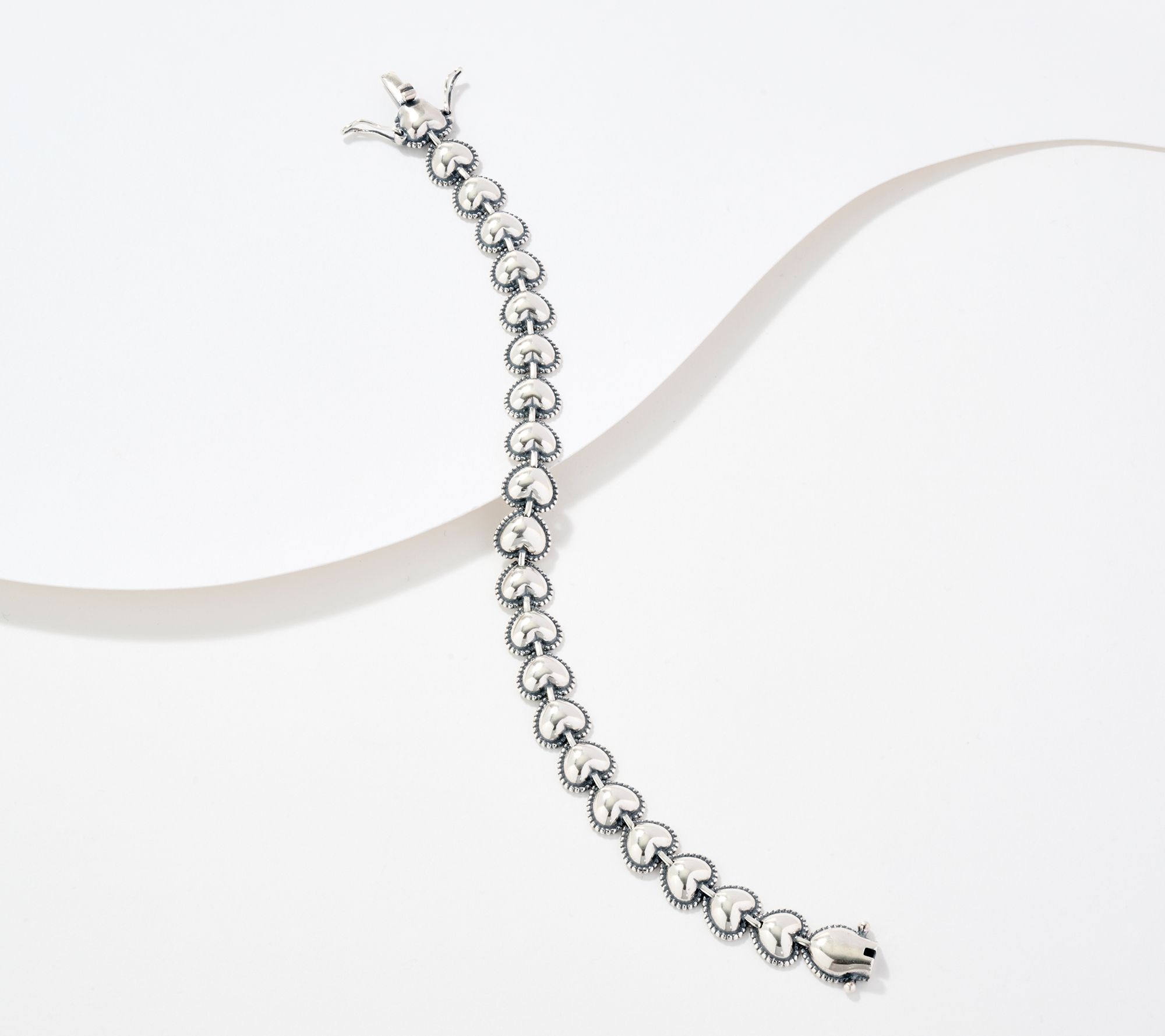 "As Is" Or Paz Sterling Silver Heart Tennis Bracelet, 16.0g