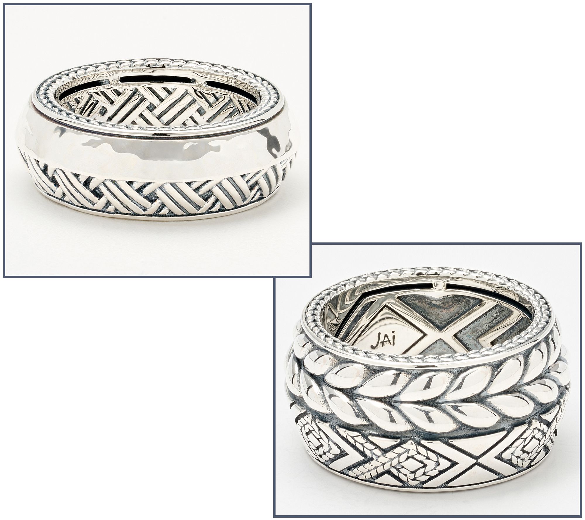 JAI Sterling Silver Knife Edge Textured 8mm/12mm Band Ring