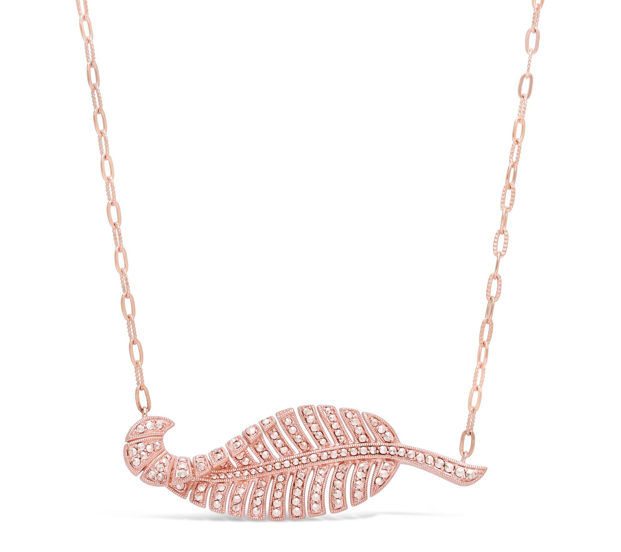 Dallas Prince 14K Gold Clad Chrome Marcasite Feather Necklace