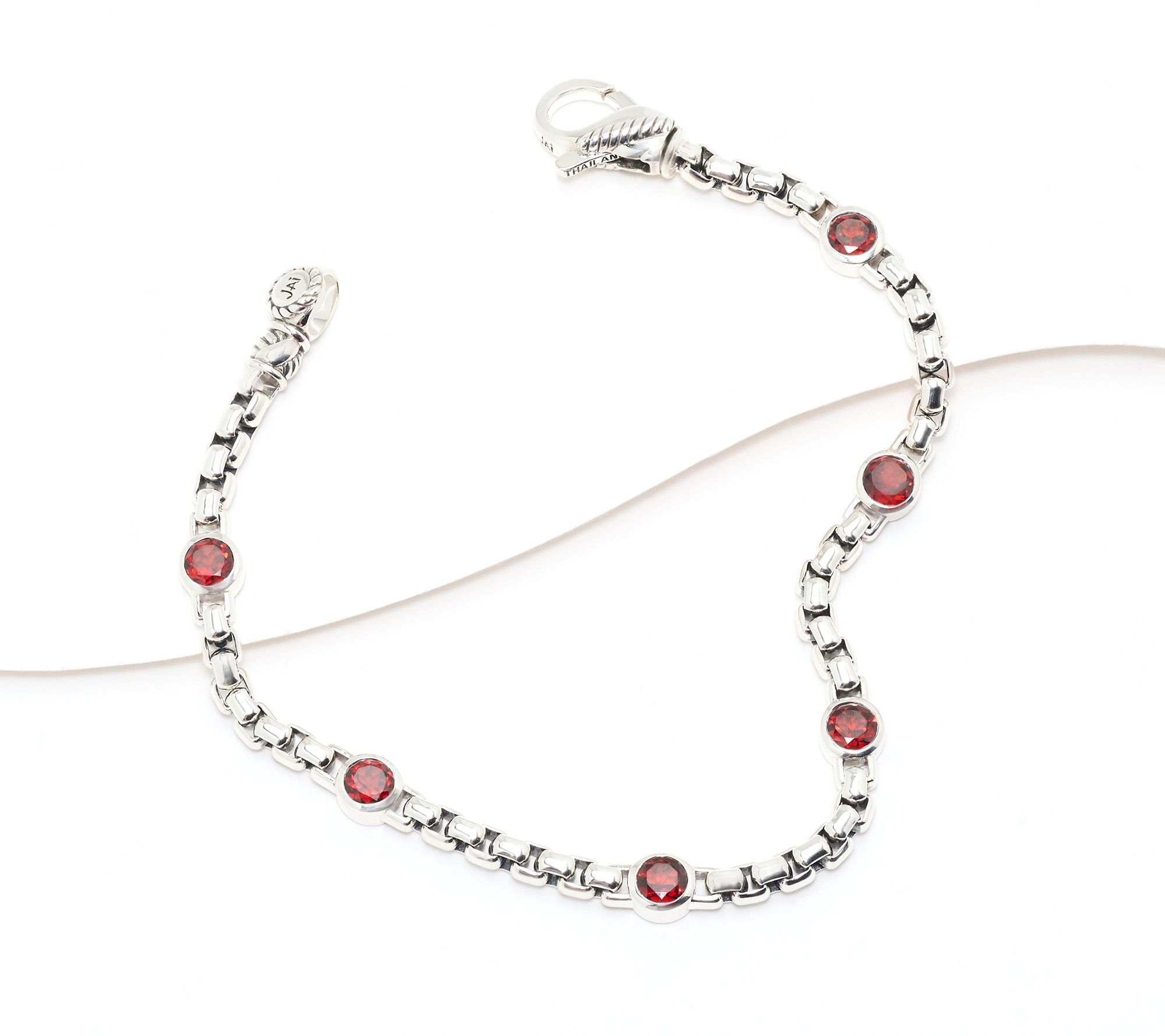JAI Sterling Silver Box Chain Bezel Gemstone Bracelet