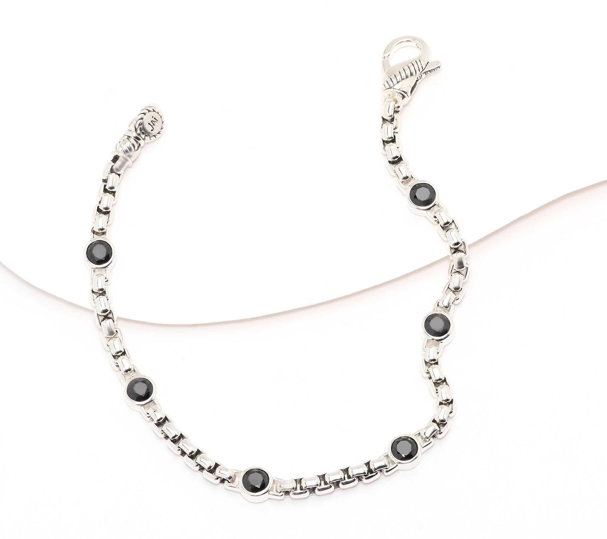 JAI Sterling Silver Box Chain Bezel Gemstone Bracelet