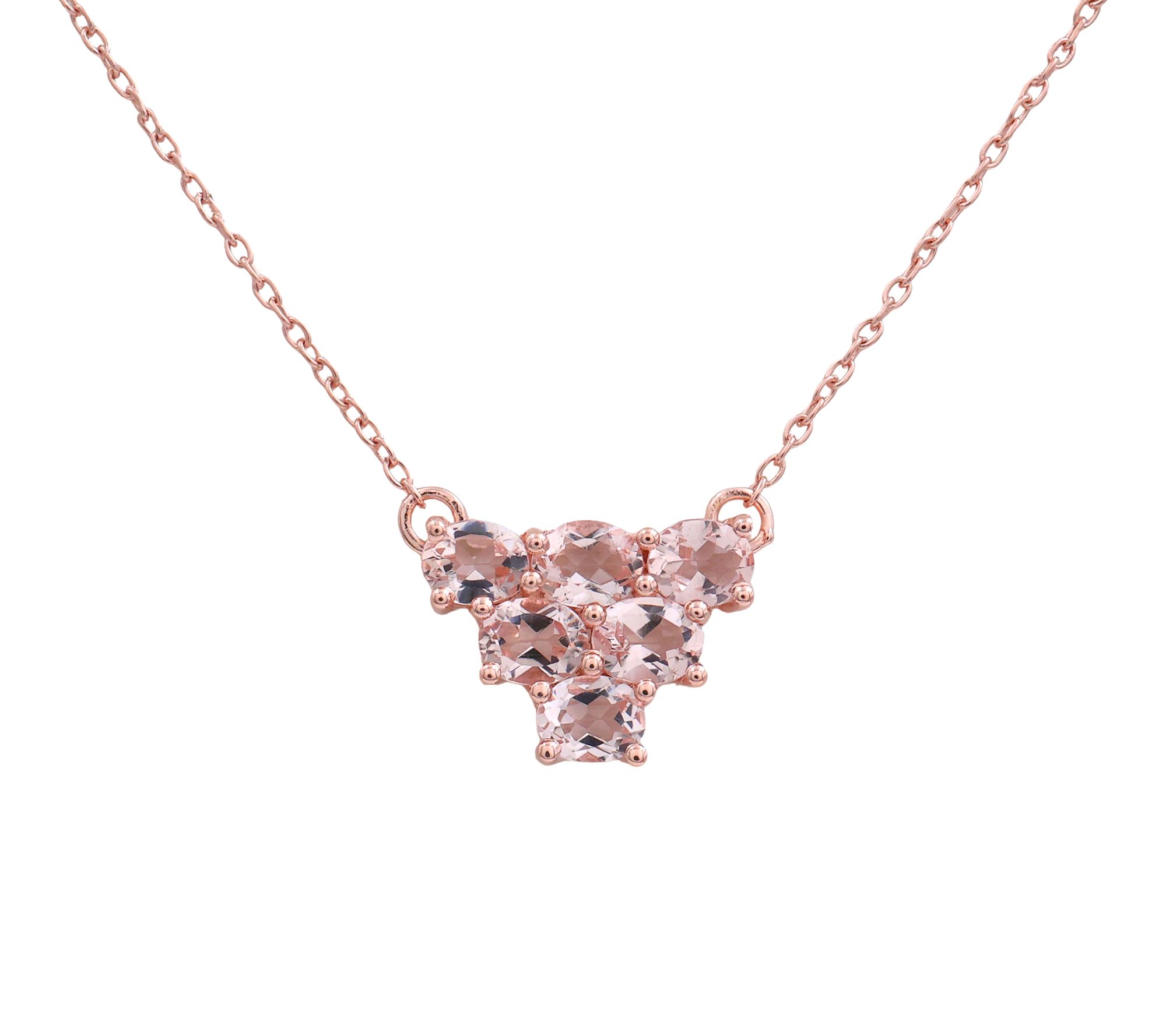 Affinity Gems Morganite Cluster Necklace, 14K Rose Gold Plated