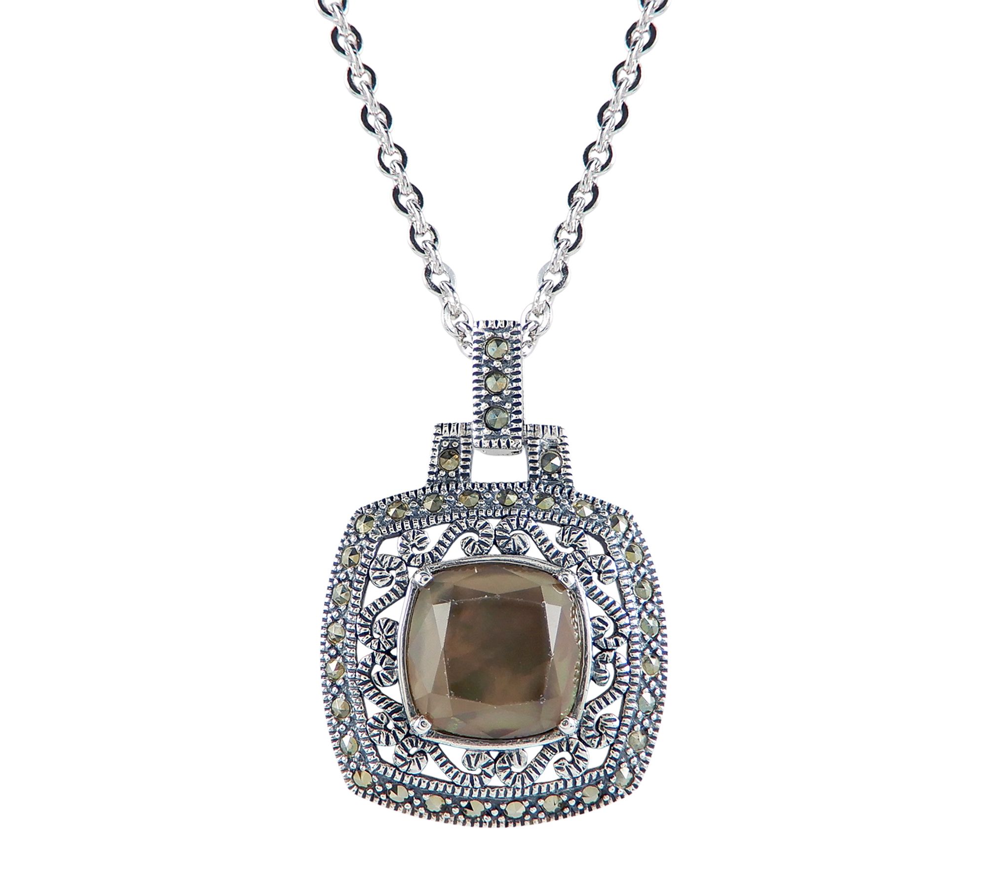 Suspicion Doublet & Marcasite Pendant w/ Chain,Sterling