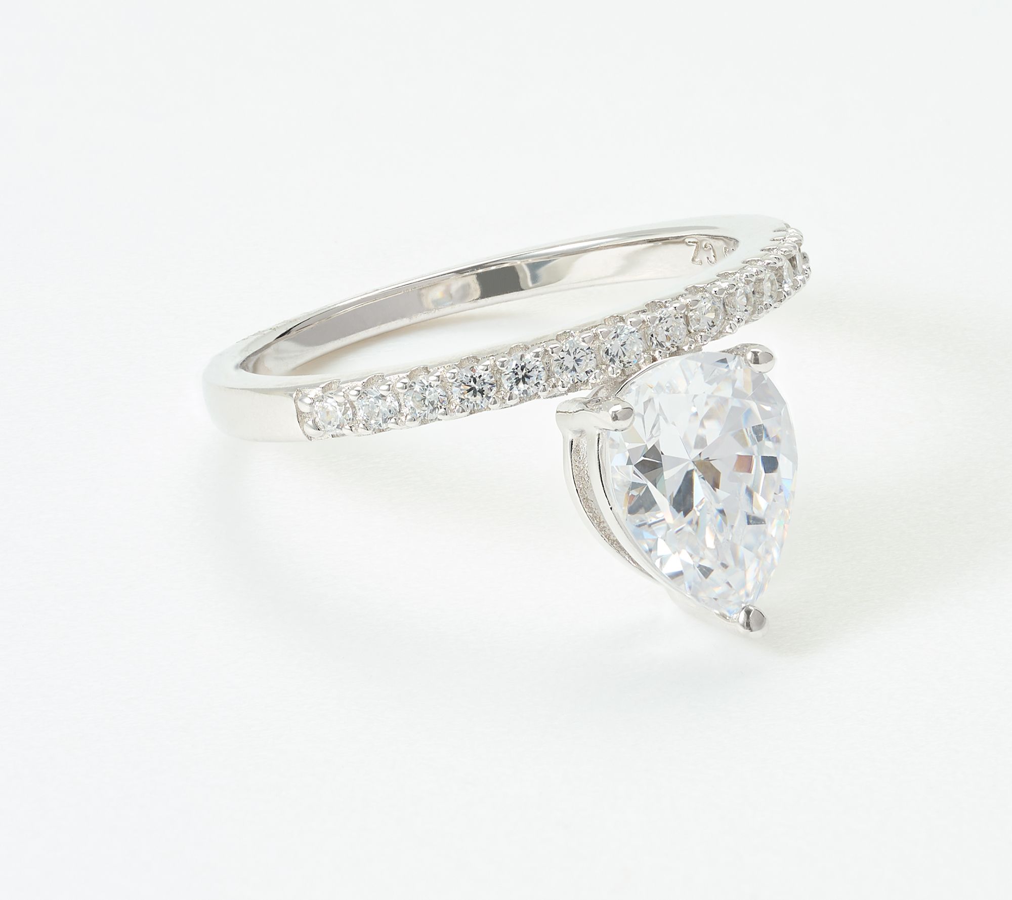 Diamonique x Jennifer Miller Pear Solitaire Ring, Sterling Silver