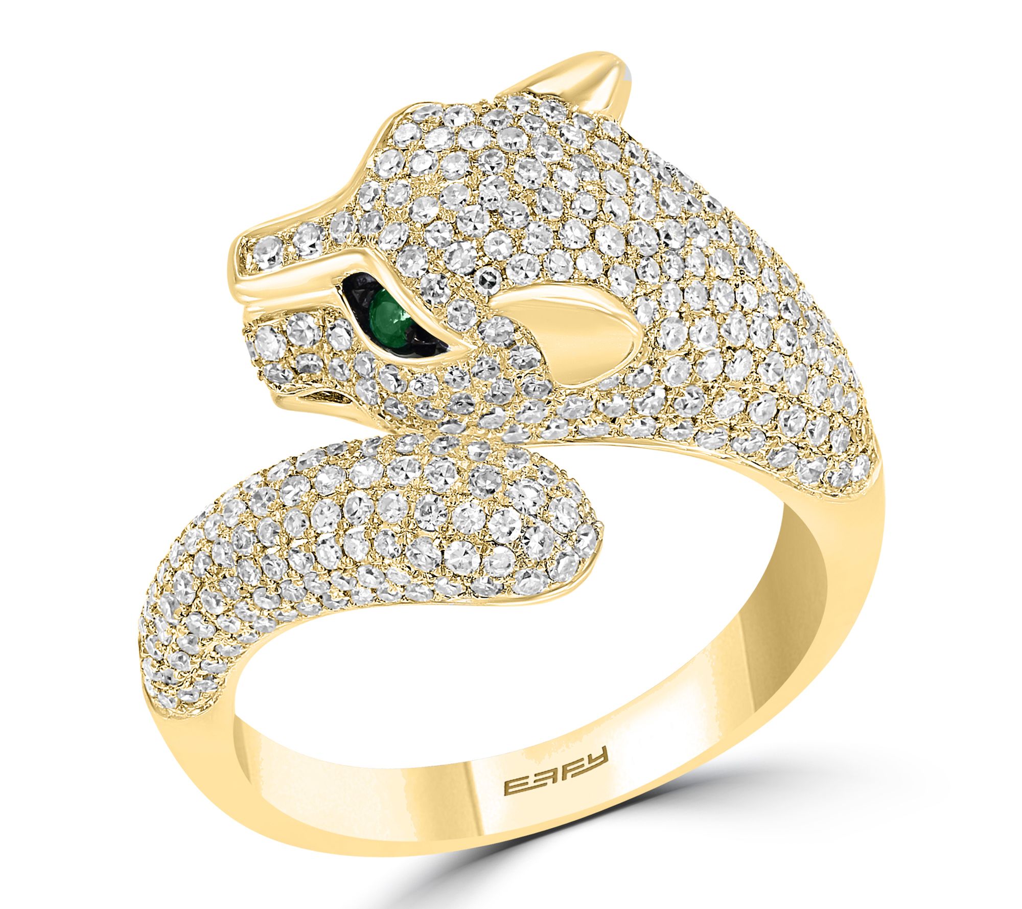Effy Diamond & Emerald Eye Panther Ring, 14K Gold