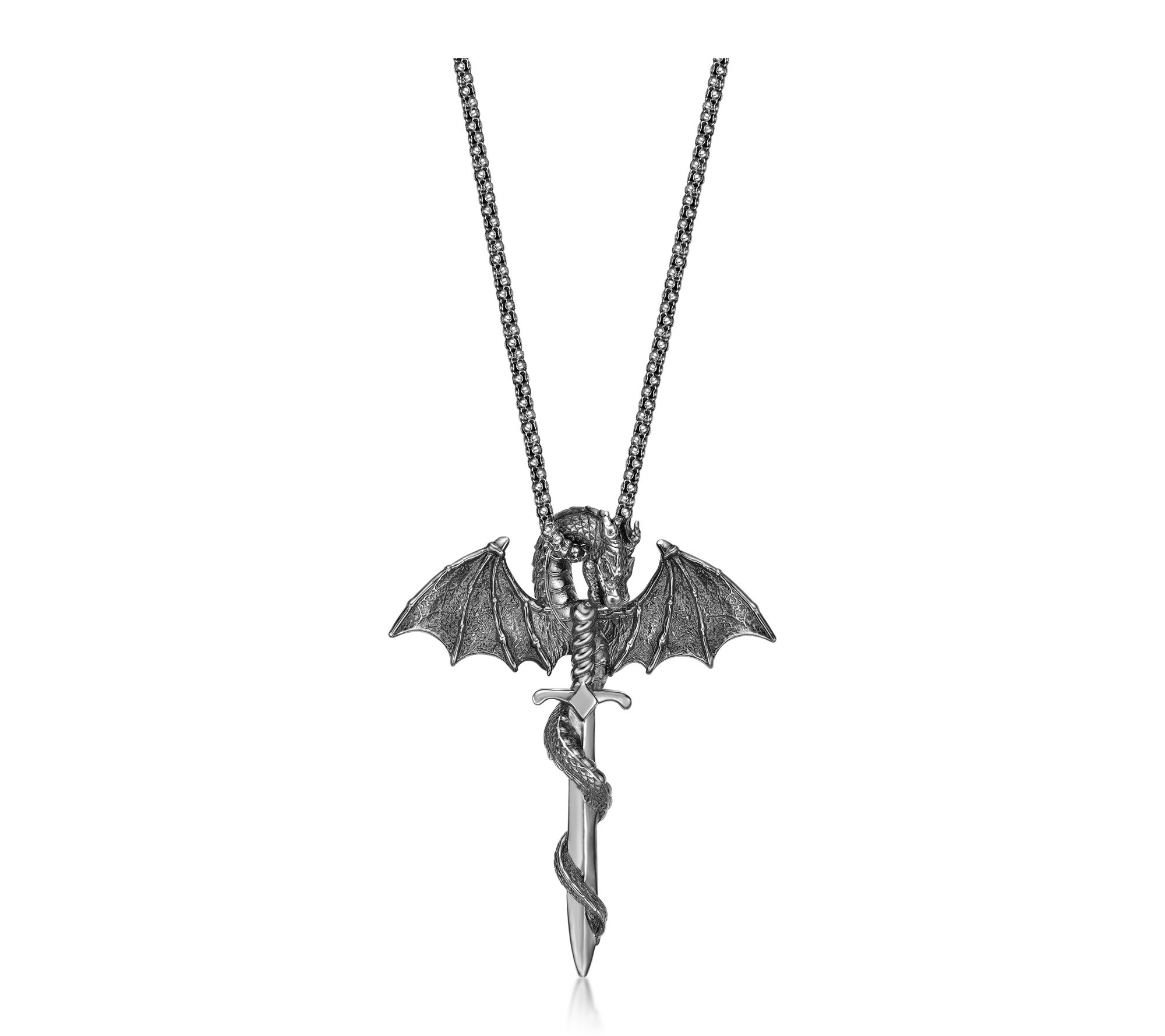 LYNX Men's Sterling Silver Dragon Pendant w/ Ch in