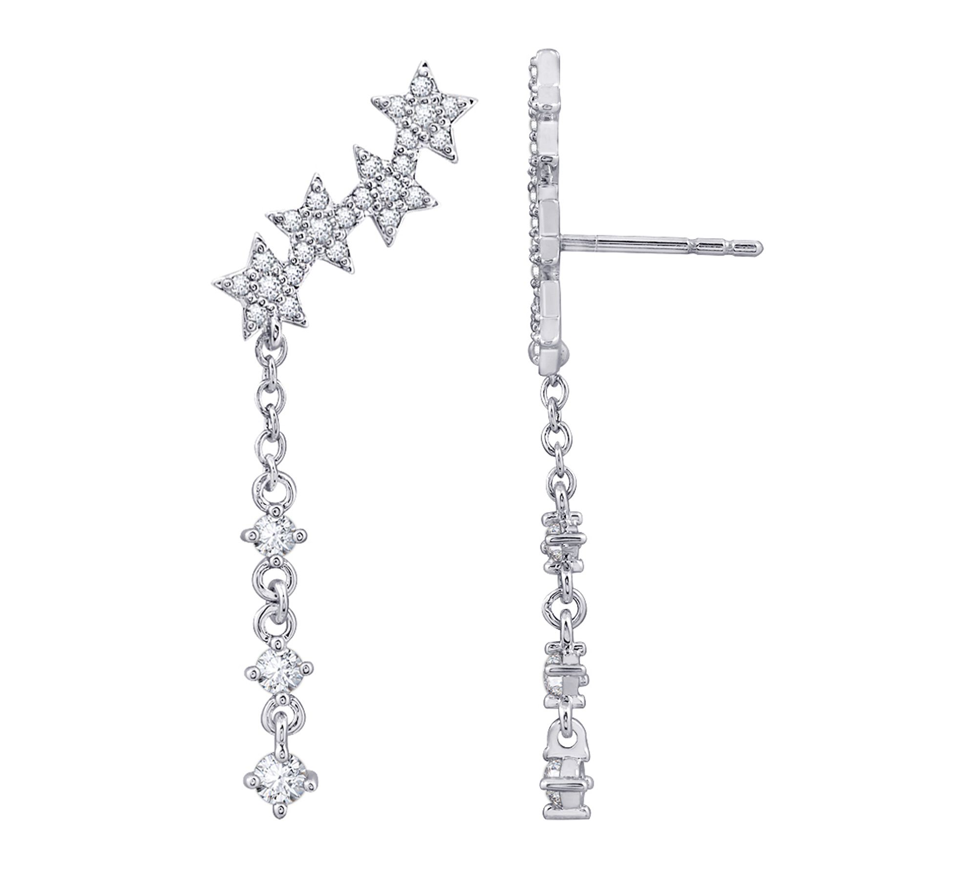 Diamonique Fall ing Star Drop E arrings, Sterli ng Silver