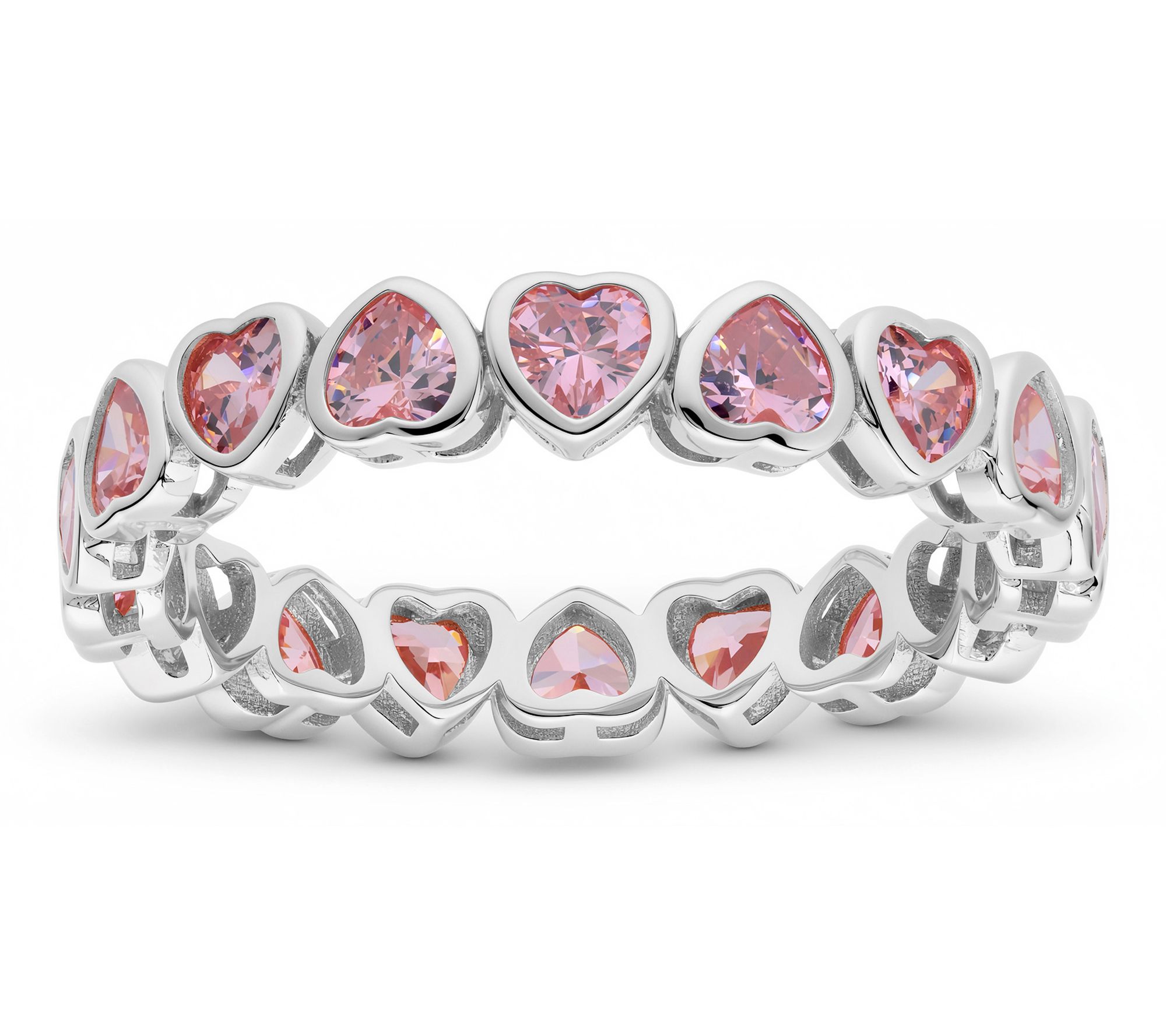 Diamonique Pink Heart Eternity Ring, Sterling Silver