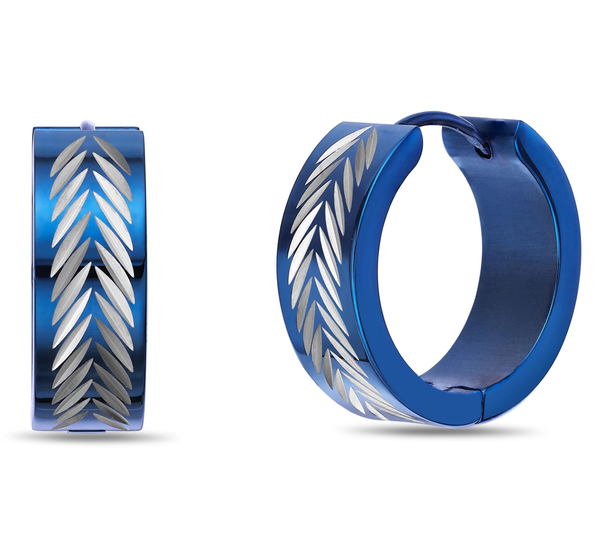 LYNX Men's Stainless Steel IP Fishbone Pattern Hoop Earrings
