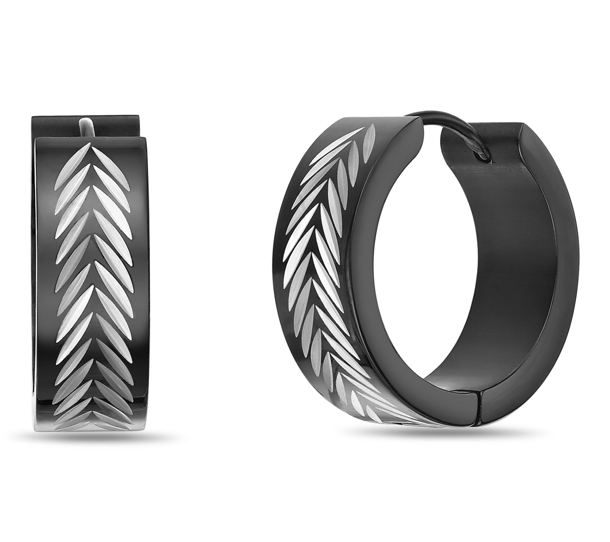 LYNX Men's Stainless Steel IP Fishbone Pattern Hoop Earrings
