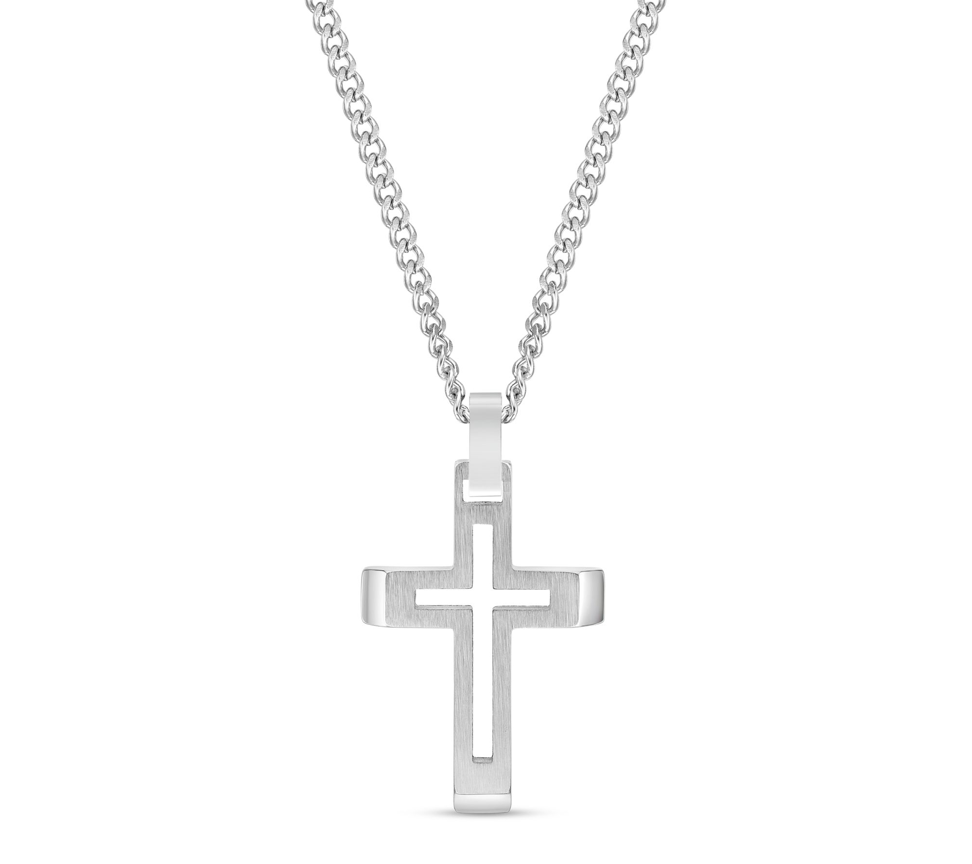 LYNX Men's Stainless Steel Open Cross Pendant w/ Chain