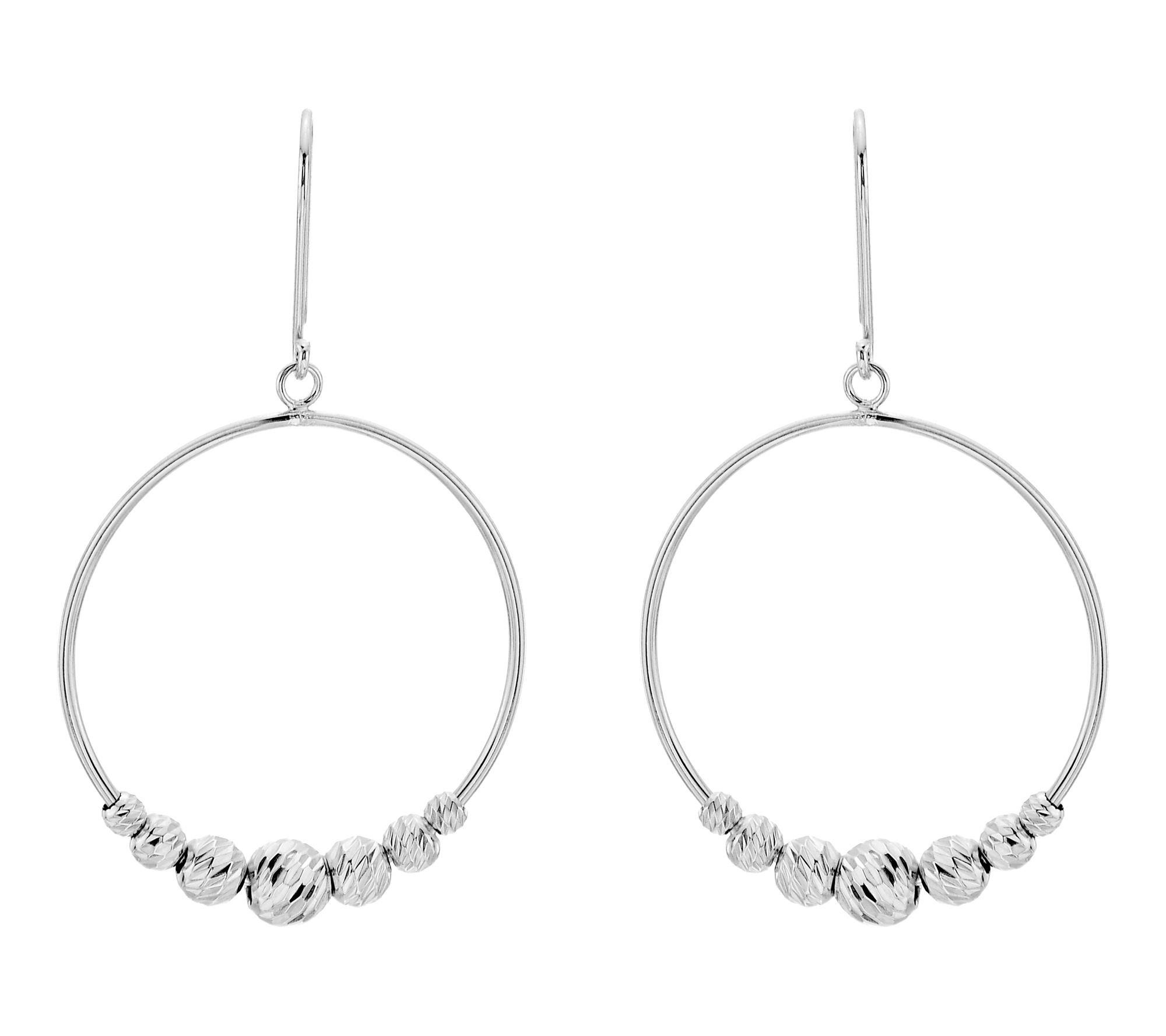 Silver Style Diamond Cut Sliding Bead Hoop Earring, Sterling