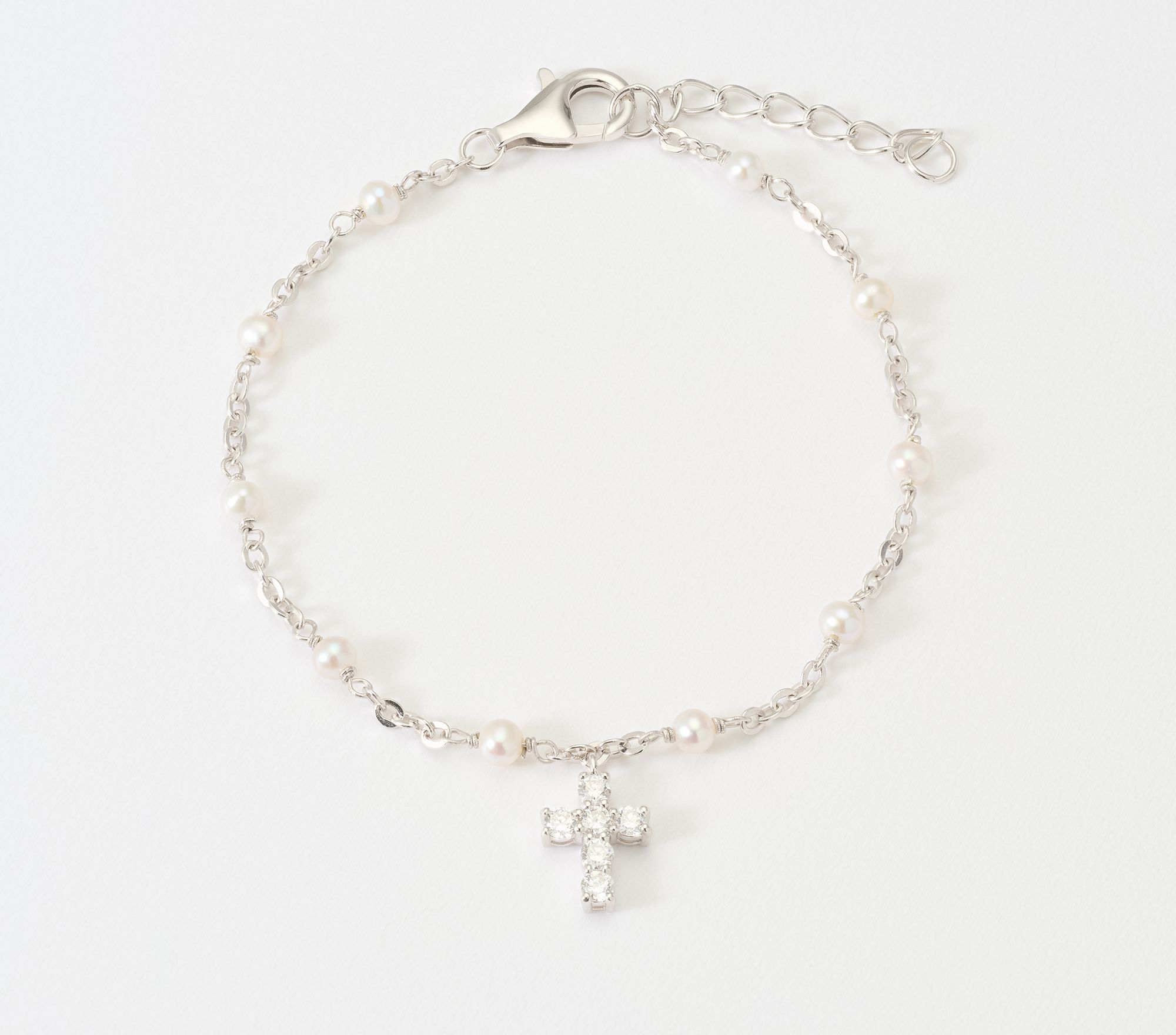 Fire Light Lab Grown Diamonds 0.39 cttw Pearl Station Cross Bracelet, Sterl