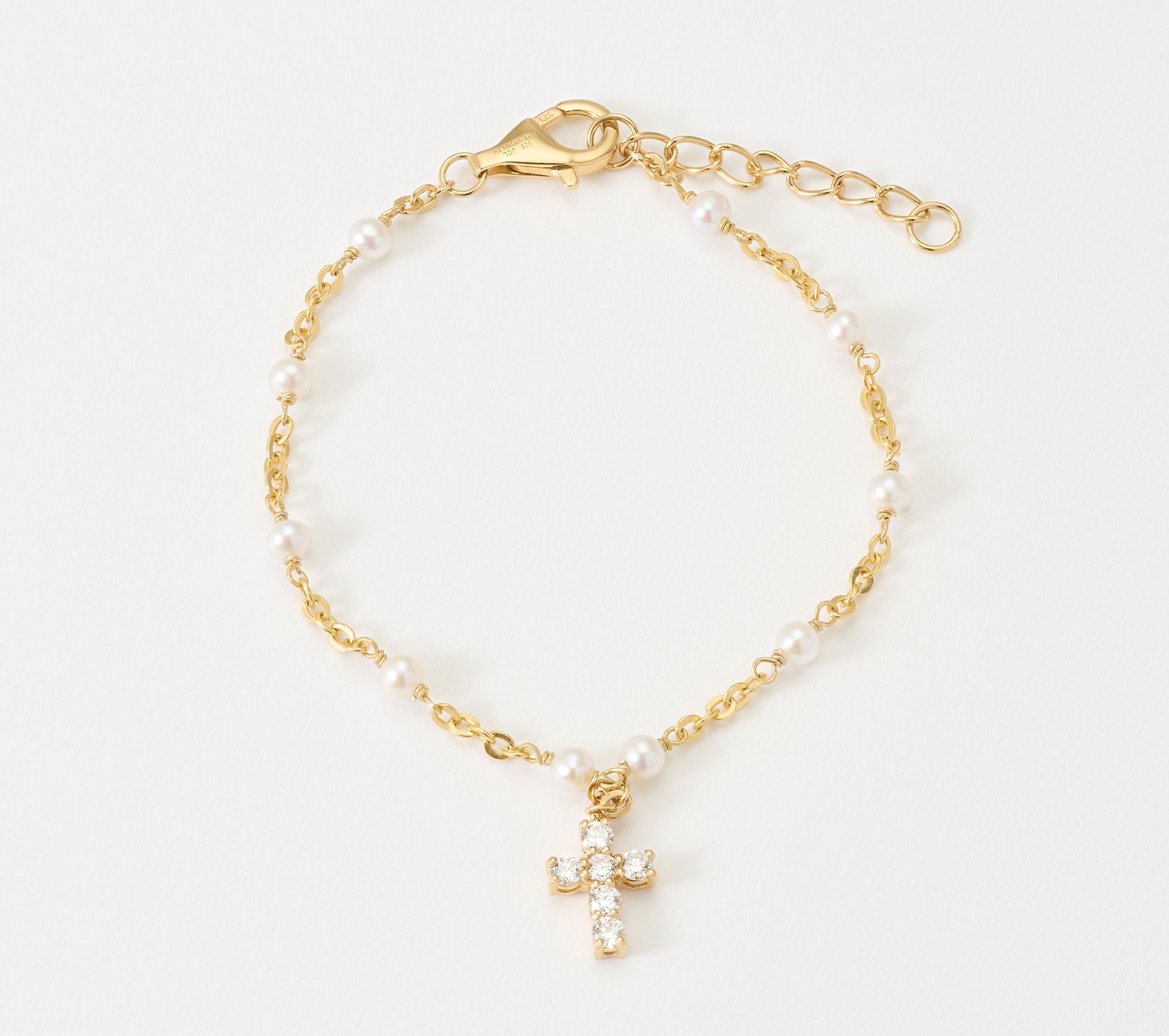 Fire Light Lab Grown Diamonds 0.39 cttw Pearl Station Cross Bracelet, Sterl