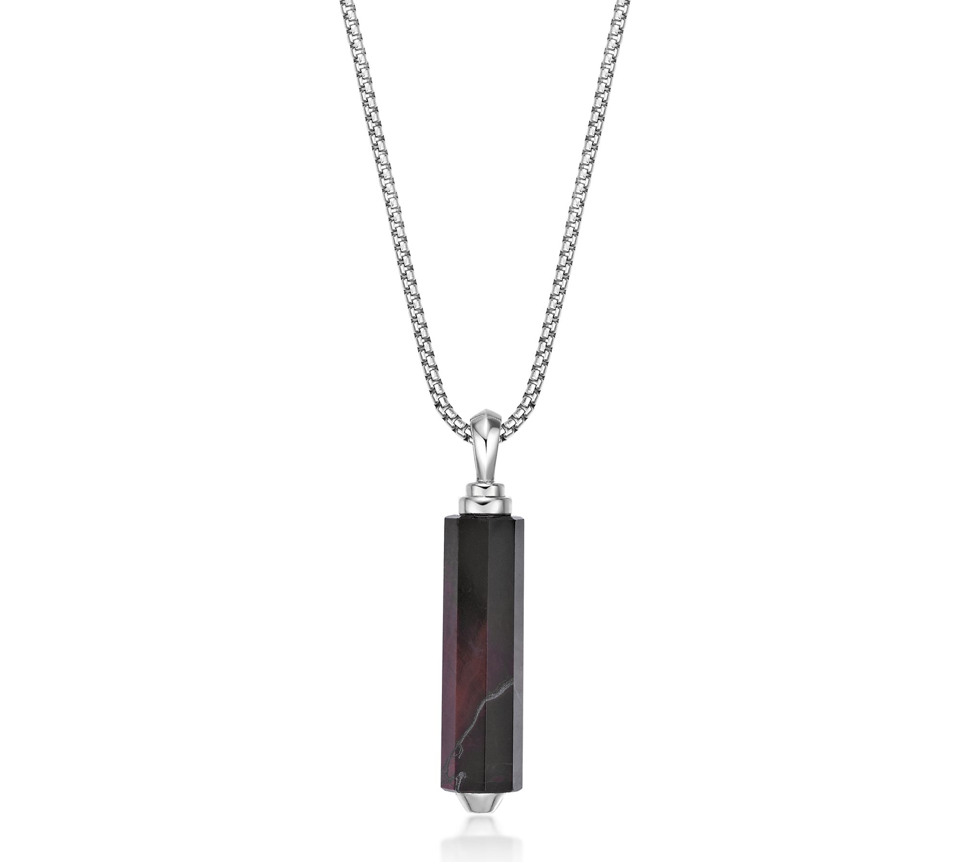 LYNX Men's Sterling Red Tiger Eye Cylindrical Pendant w/ Chain