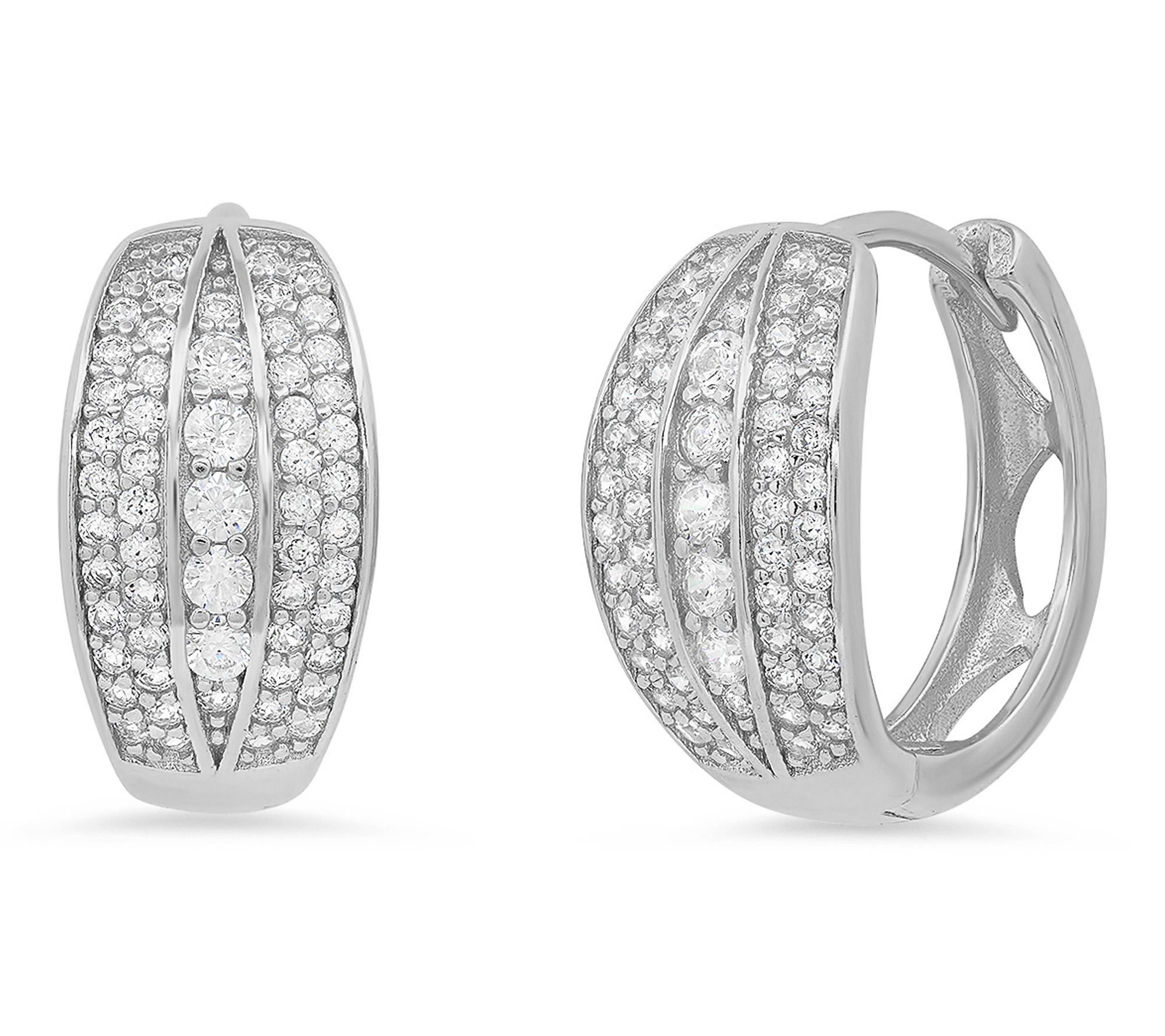Silver Style Multi-Row Oval Huggie Hoop Earrings, Sterling