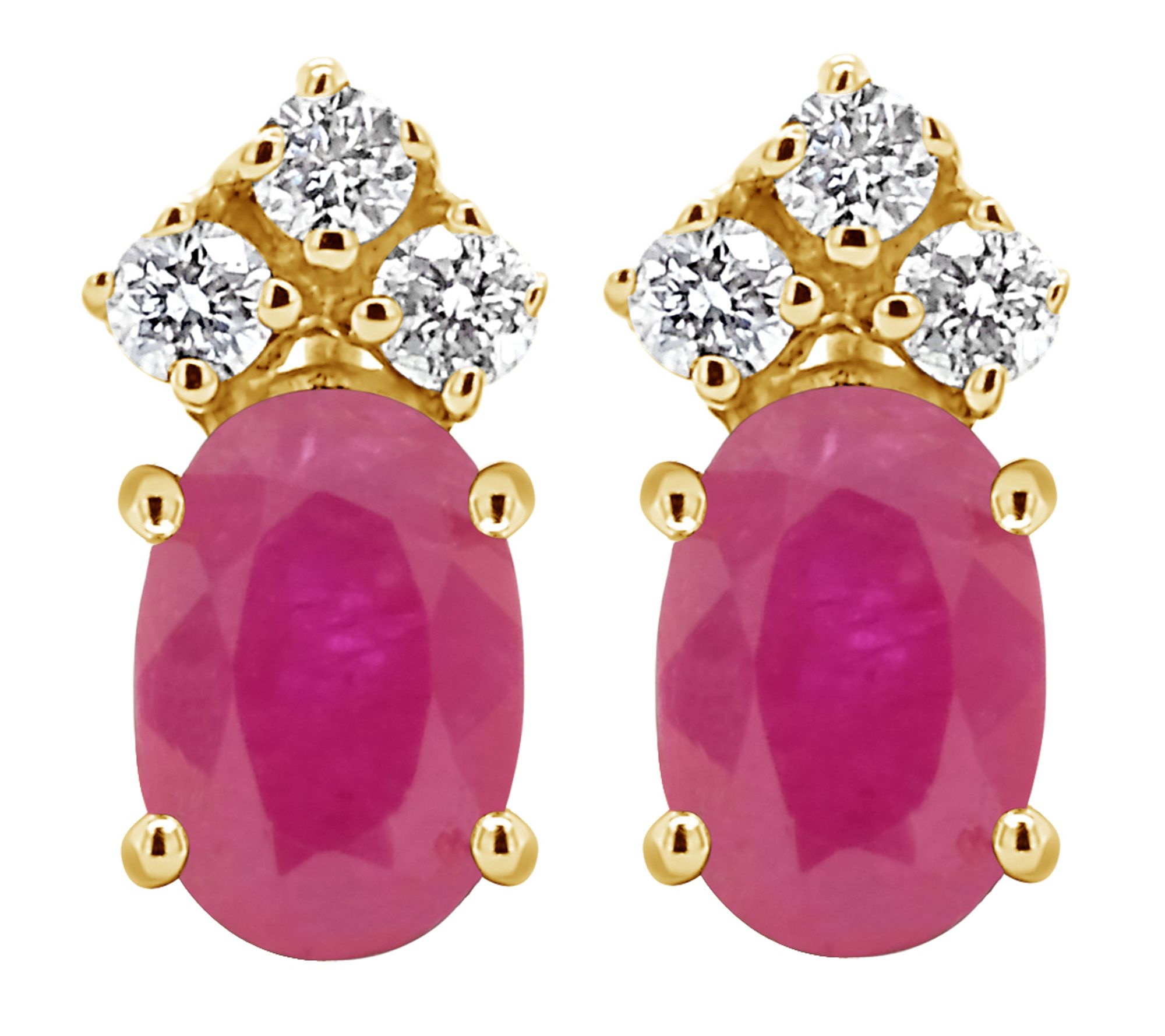 14K Oval Precious Gemstone & 1/10 cttw Diamondud Earrings